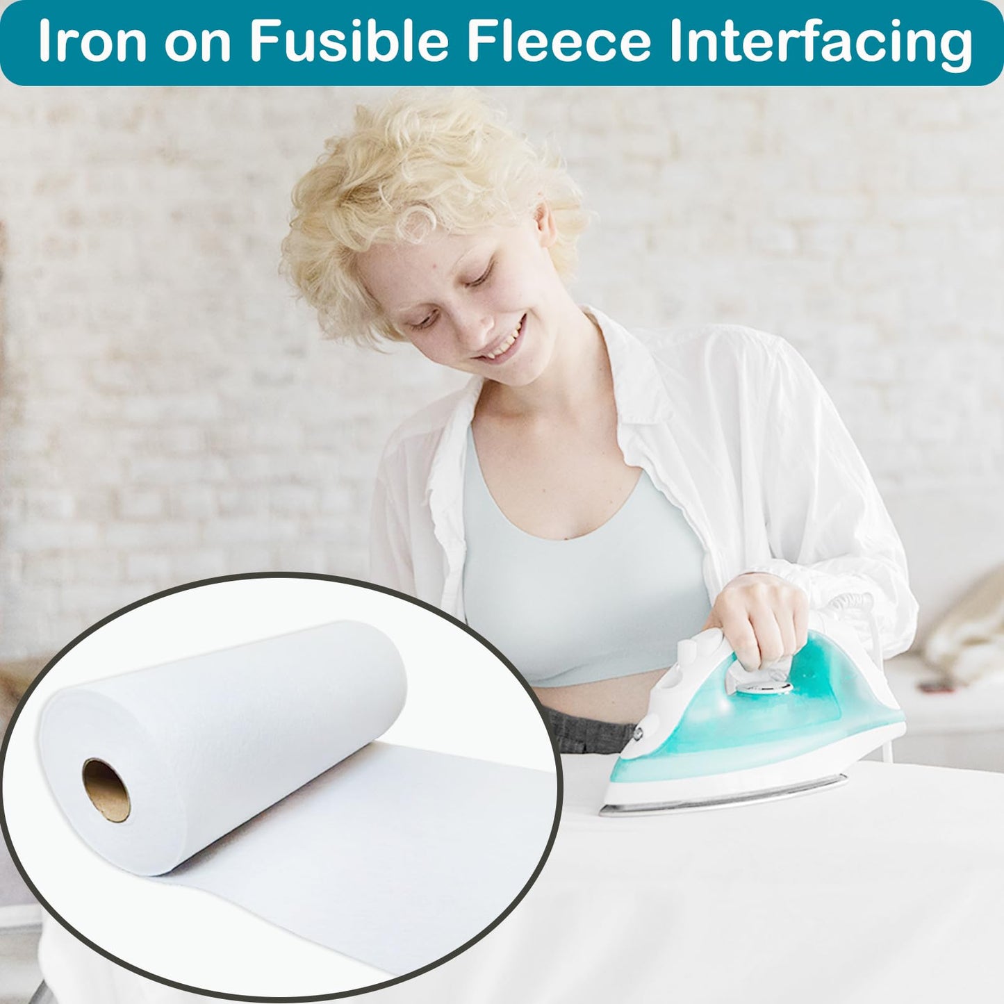 Yamamine Iron-On Fusible Fleece Interfacing for Sewing,15.7 Inch x 11 Yard Medium Weight One-Sided Loft Iron On Fusible Fleece for Bags Quilting Crafts and Home Decor