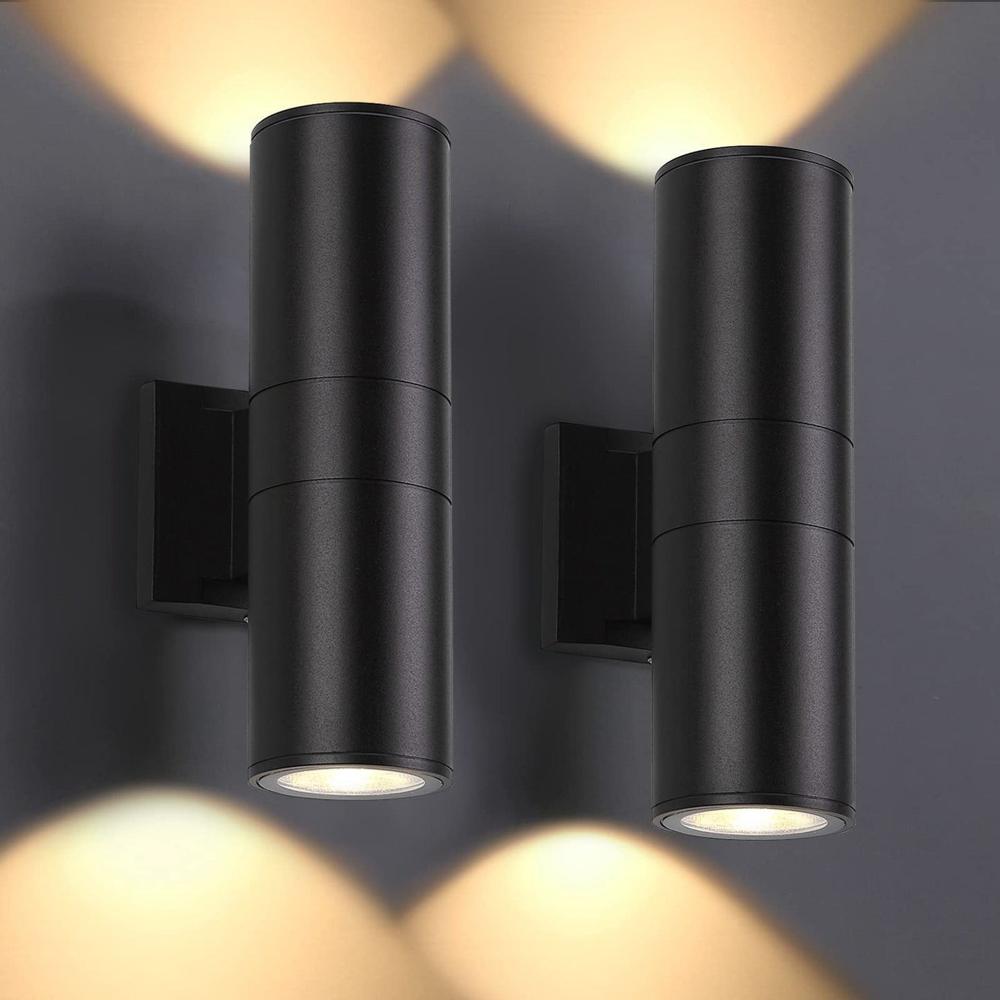 DAKAFUL Outdoor Wall Lights 2Pack, Integrated LED Cylinder Up Down Lights, 12W 2700K Modern Aluminum Outdoor Light, Waterproof Exterior Wall Light for Porch Patio Door(Matte Black)