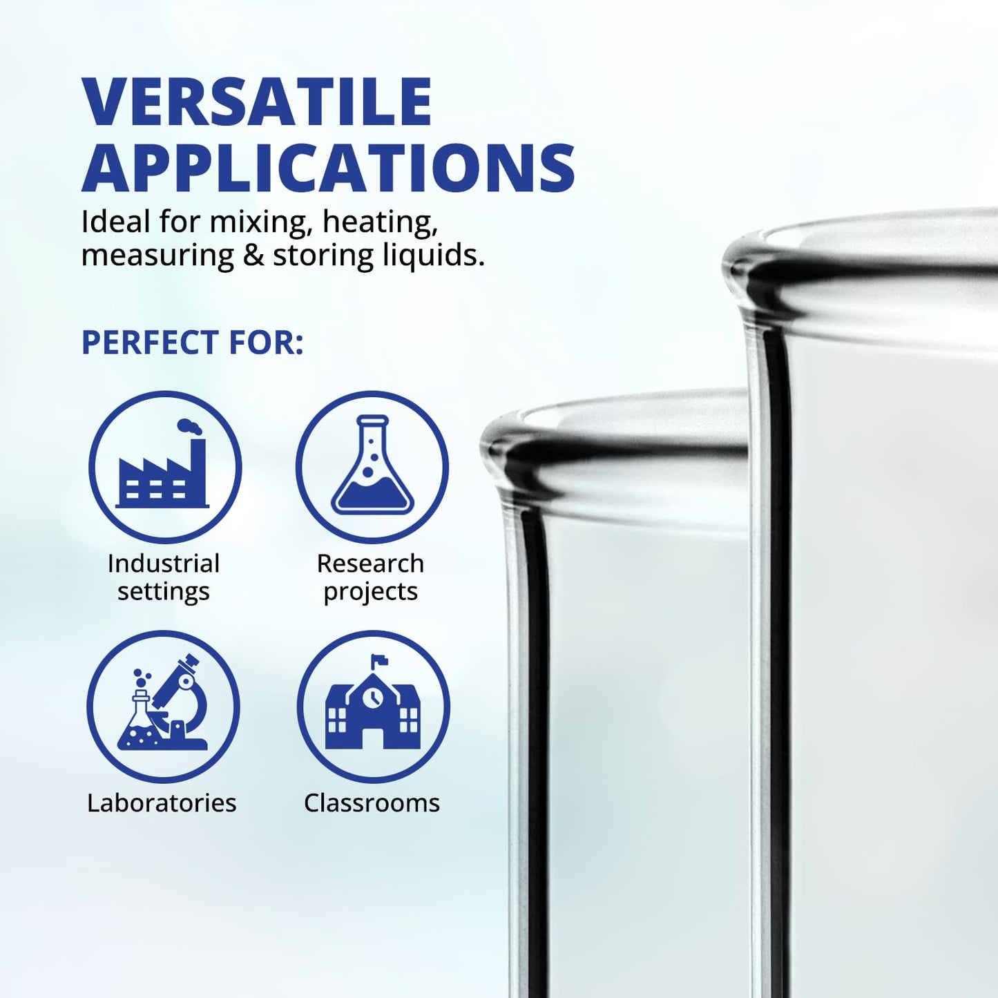 United Scientific BG1000-3000 Borosilicate Glass Low Form Beaker, 3000ml Capacity