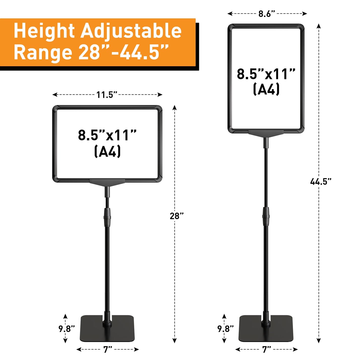 RANDUN Sign Holder Stand 8.5x11 inch Sign Stand Holder for Table Sign Stands for Display Advertising Menu Tabletop - Poster Sign Stand Adjustable Floor Standing Sign Holder - 2 Pack