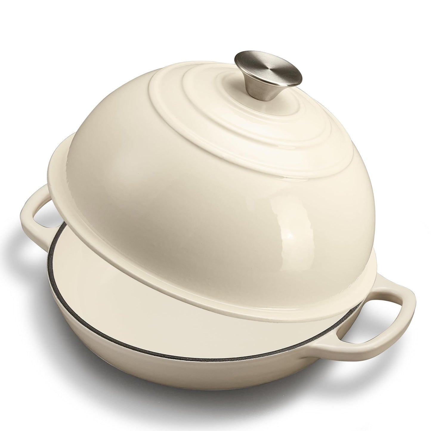 FLAVORIX Enameled Cast Iron Bread Oven for Sourdough, Dutch Oven for Bread Baking with Lid, Dutch Oven Bread Pan, 6 Qt, White