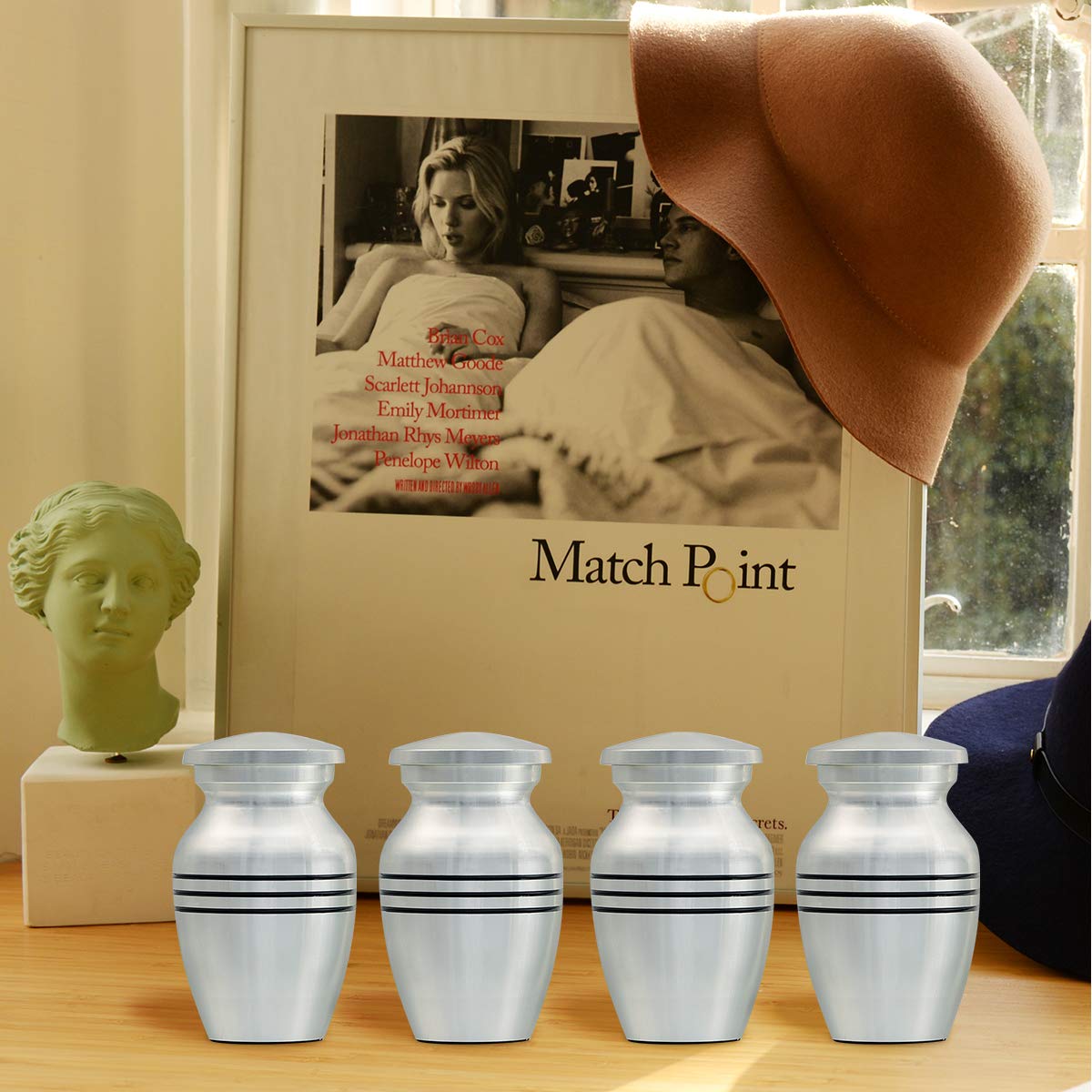 ICOKEE Small Keepsake Urns for Human or Pet Ashes, Set of 4, Hard Metal Cremation Urn, Mini Funeral, With 4 Velvet Bags