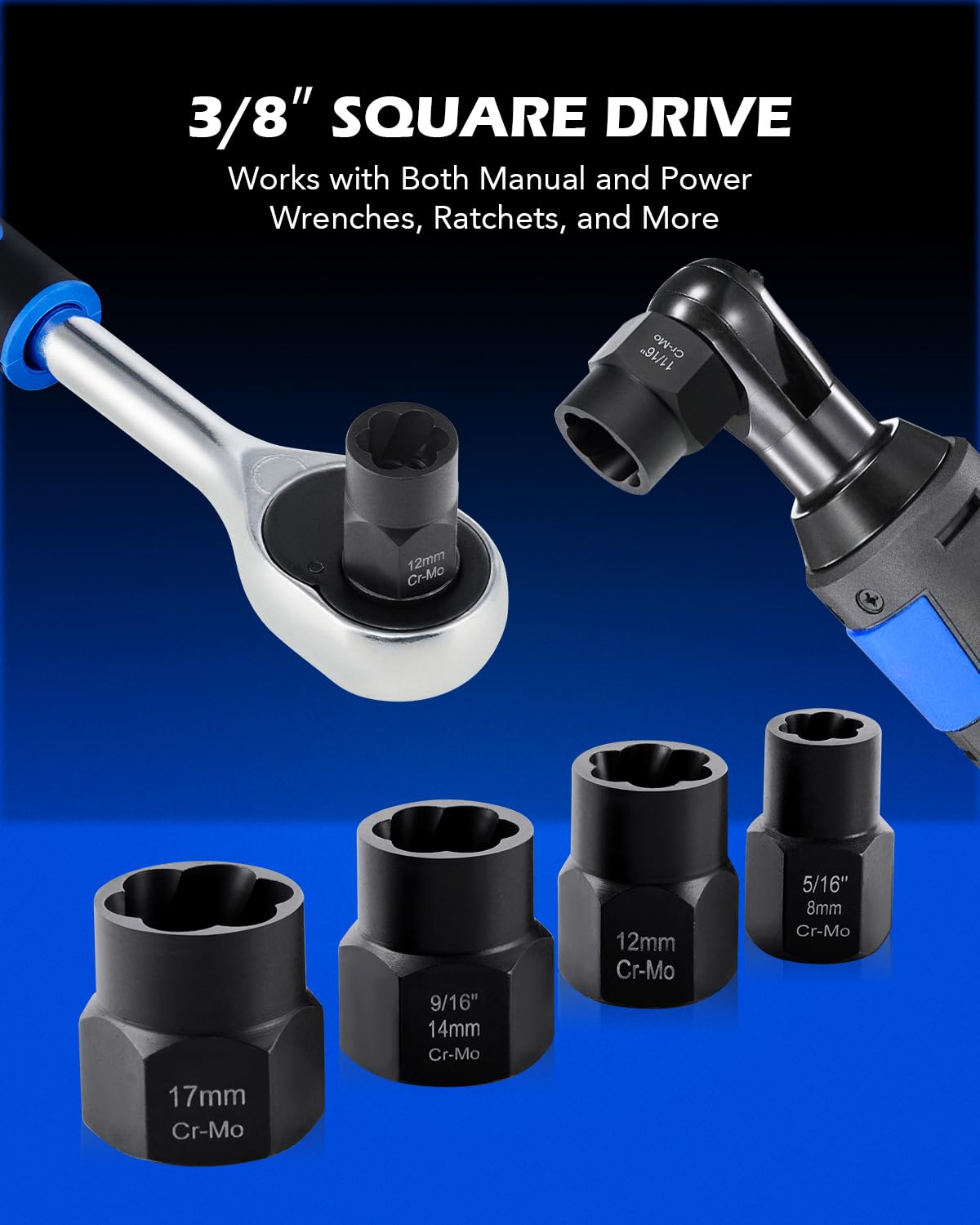 Orion Motor Tech Impact Nut and Stripped Bolt Extraction Tool Kit, Nut Extractor Socket Set and Bolt Remover Tool Set, Extractor Socket Set in 13 SAE and Metric Sizes for 3/8 Inch Drive
