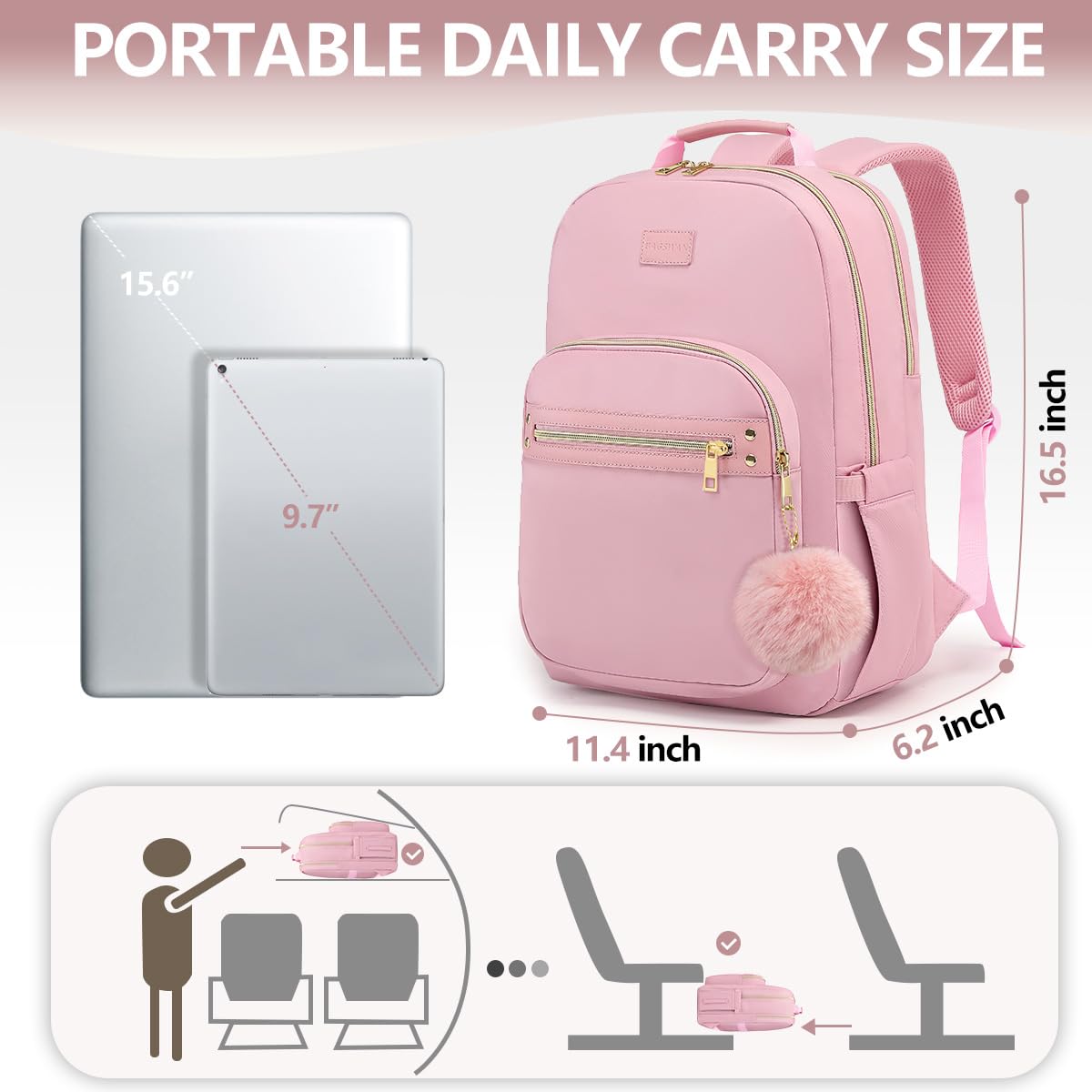 Laptop Backpack Women Girls Teens: 15.6 inch Travel Backpack College Work