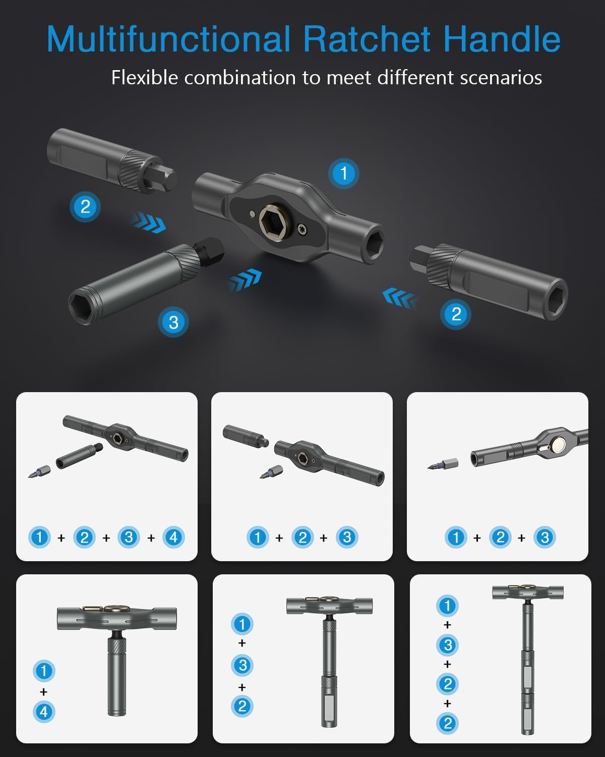 AMIR 42 in 1 Ratchet Screwdriver Kit for Father's Day Gift, with 40 PCS Magnetic Bits, Repair Screwdriver Set with Rotatable Ratchet Handle, Versatile Handle Screw Driver Set with Carry Case(Gray)
