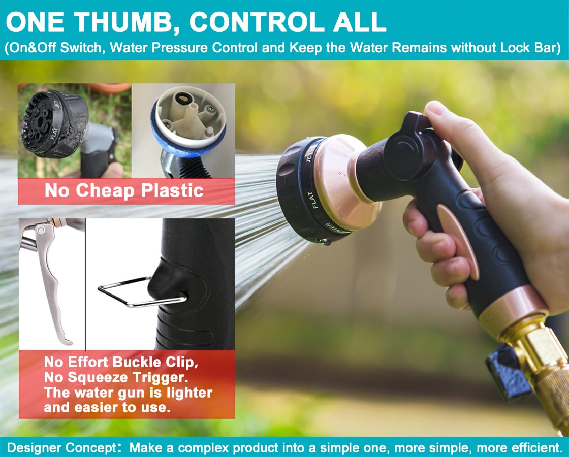 ESOW Garden Hose Nozzle 100% Heavy Duty, Metal Water Hose Nozzle with 7 Spray Patterns, Thumb Control All for Watering Plant & Lawn, Washing Car & Pet