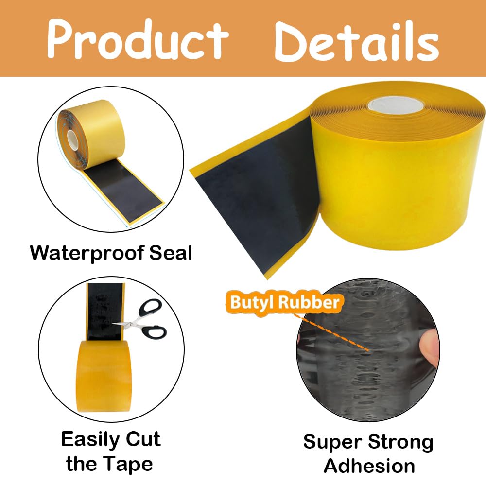 Wenscis 4 Pack Pond Liner Seam Tape Bulk, Total 3" x 131' Double Sided Butyl Adhesive Tape for EPDM Liners, Waterproof Pond Liner Patch Repair Kit for Fish Ponds, Garden Water Features, Pool