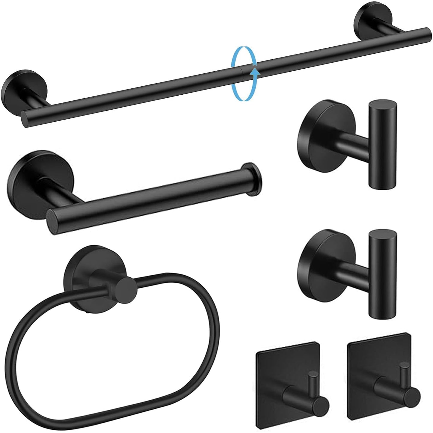 7- Piece Bathroom Accessories Set, Black Towel Rack Towel Holder Towel Bar, Towel Racks for Bathroom SUS304 Stainless Steel, Towel Holder Towel Rack Wall Mounted Black 24INCH