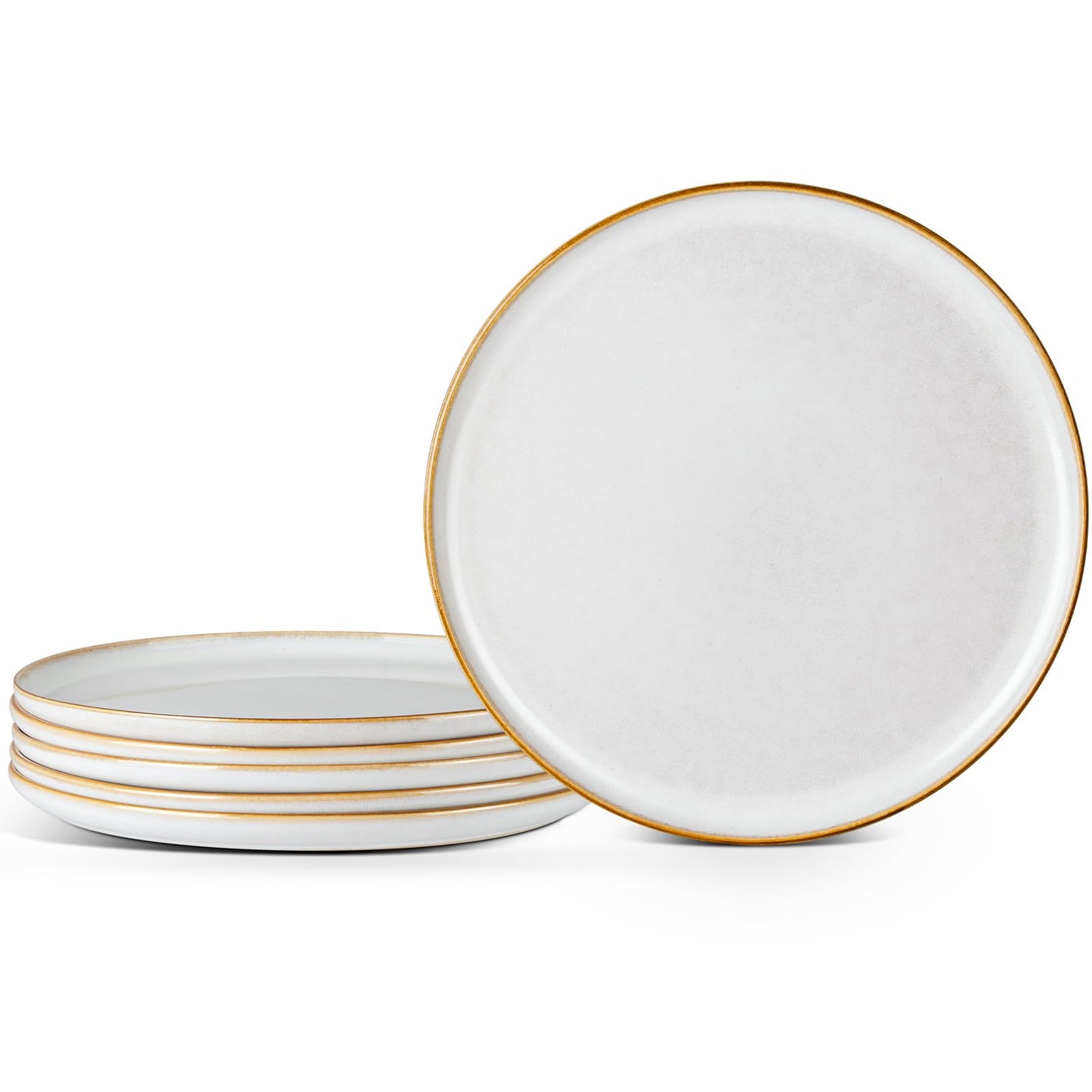 E-far 10.5” Ceramic Dinner Plates Set of 6, Large Reactive Glaze Stoneware Dishes, Round Salad Plate for Home Kitchen Restaurant, Microwave & Dishwasher Safe – Seashell White