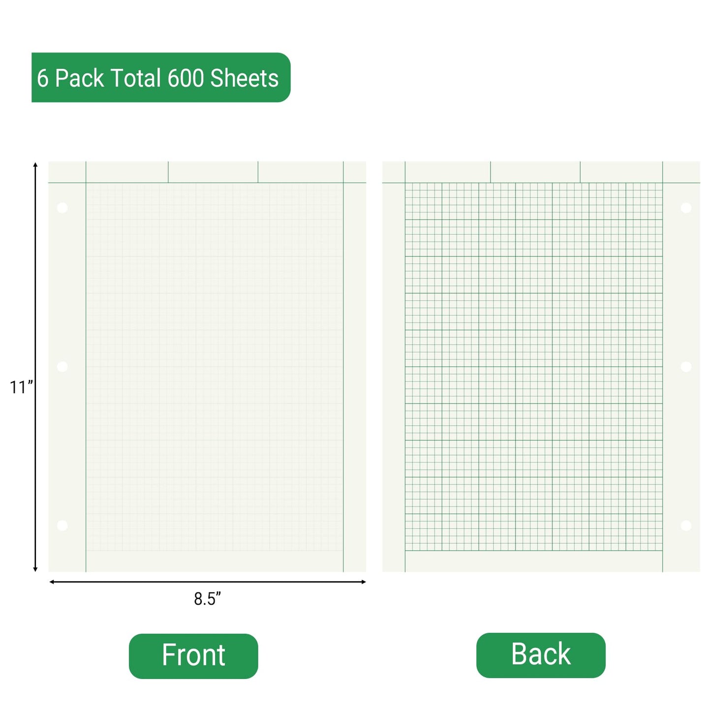 suituts 6 Pads Engineering Paper Notebook, Engineering Computation Pad, 8.5X11 Inch Engineering Graph Paper,3-Hole Punched, 5X5 Ruling, Total 600 Sheets (Per Pad 100 Sheets)