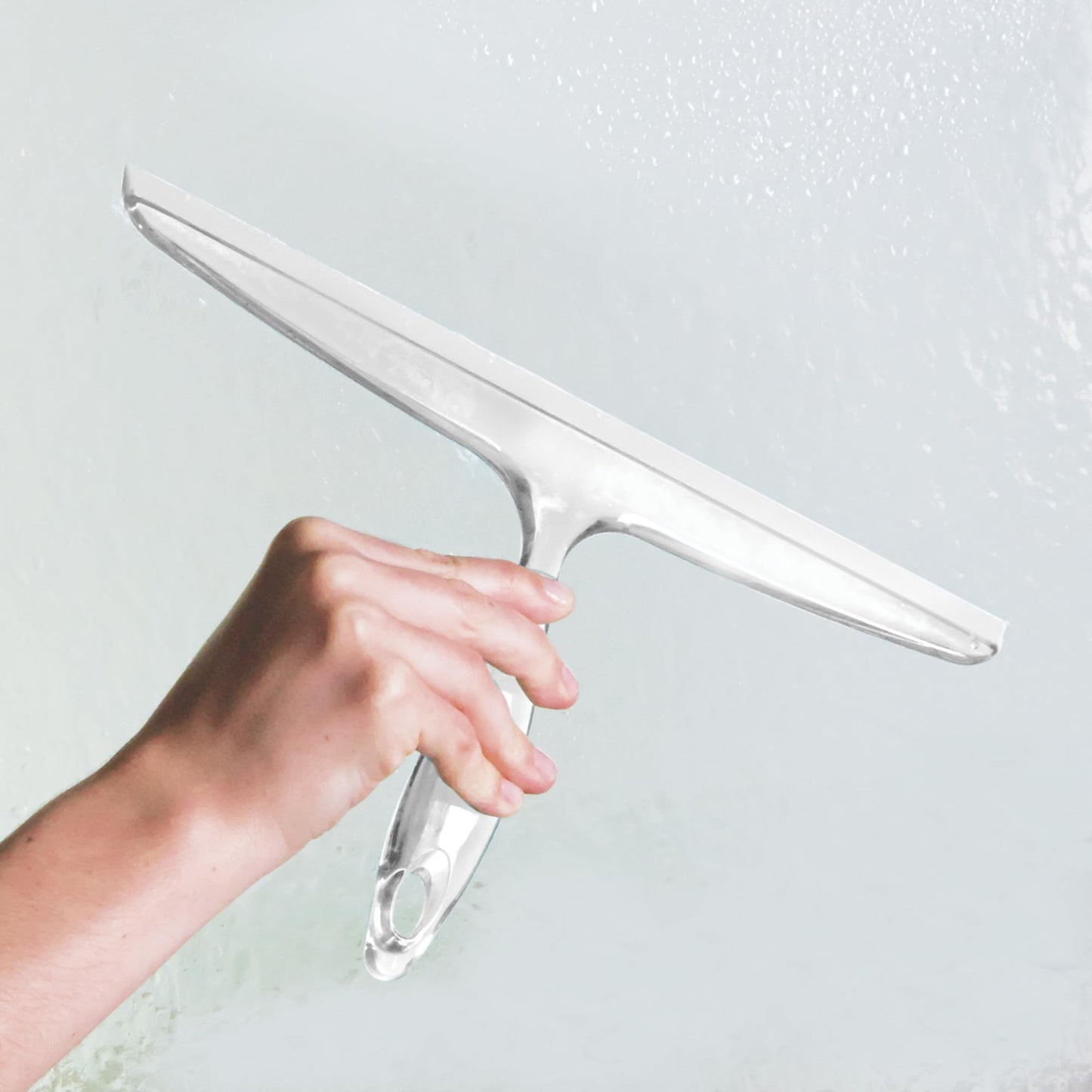 iDesign Plastic Bathroom Squeegee with Suction Hook Holder, Clear, 12-Inch (Pack of 1)