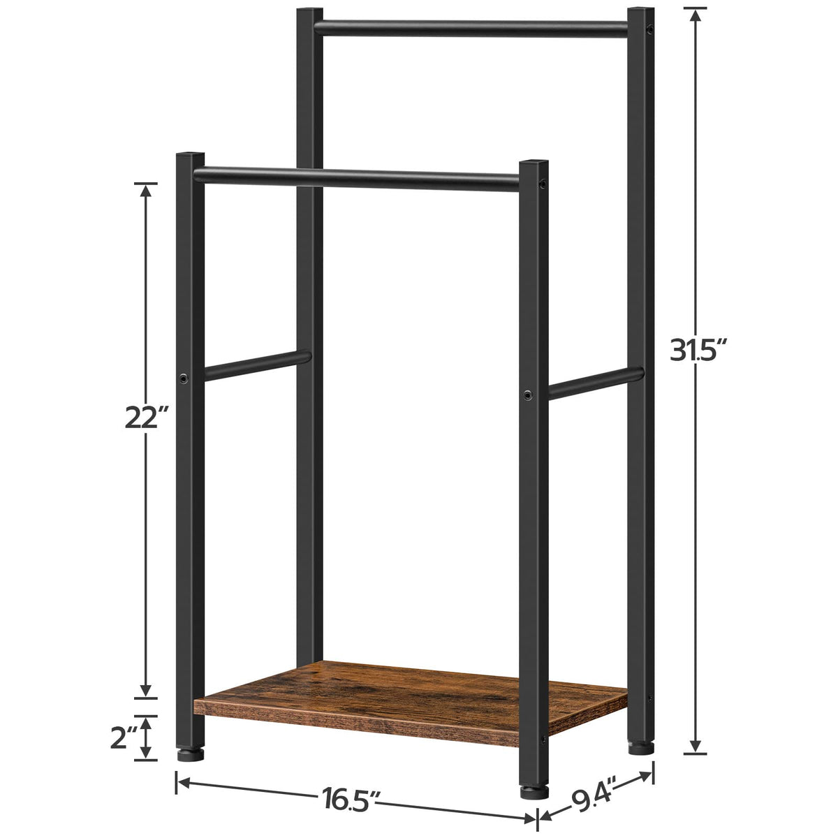 HOOBRO Freestanding Towel Rack, 2 Tier Blanket Ladder Holder for Bathroom, 42 x 24 x 80 cm, Blanket Rack, Industrial Drying and Display Rack with Shelf, Metal, Rustic Brown and Black BF02LB01