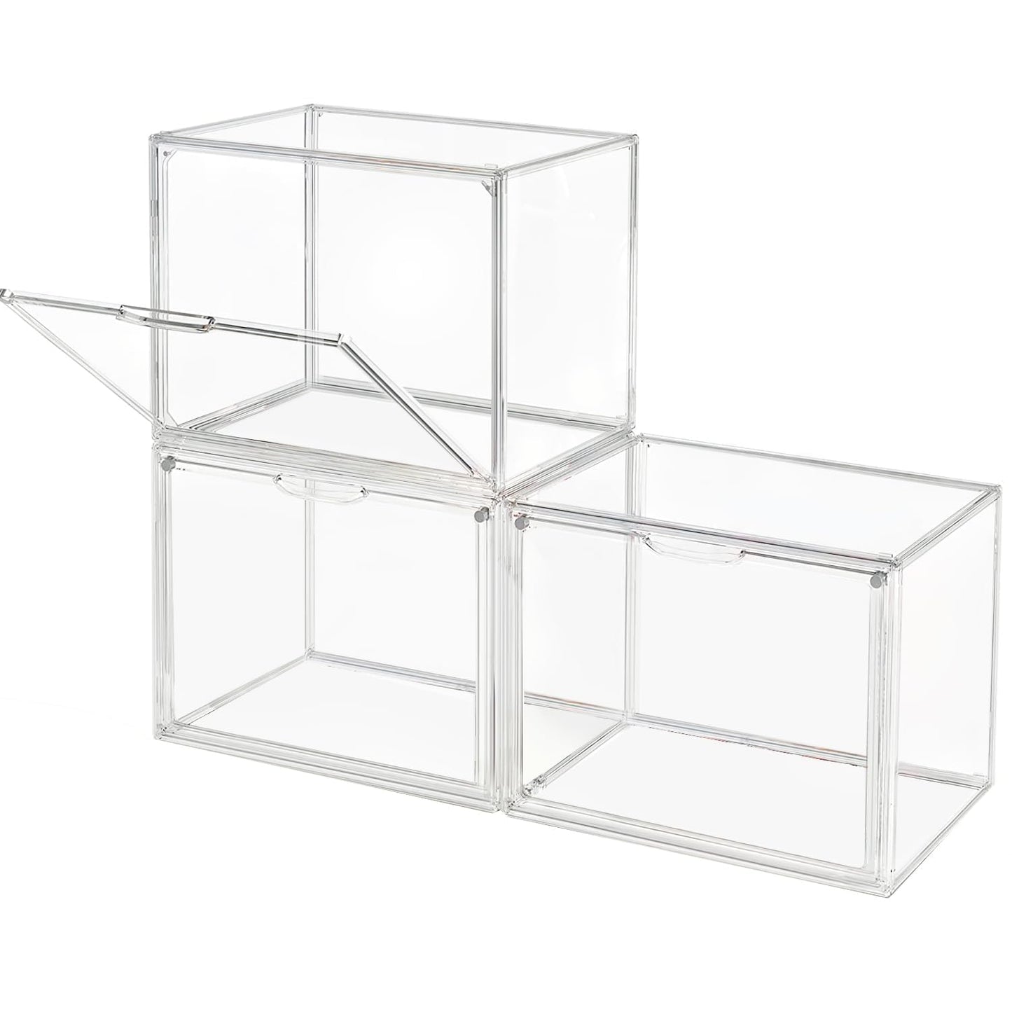 GUDEMAY Clear Stackable Plastic Storage Bins with Magnetic Lid - Dustproof Book, Purses & Cosmetic Display Cases, Large Figures Collectibles Showcase, Shoe Box, Protection Organizer (3 Packs)