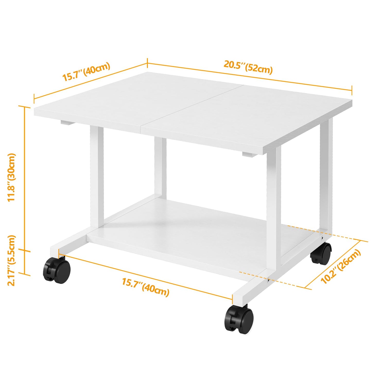 Livofloral Under Desk Printer Stand, Mobile Printer Table for Home Office, Printer Trolley with Wheels, Large Printer Stand, Printer Trolley for Desk, White