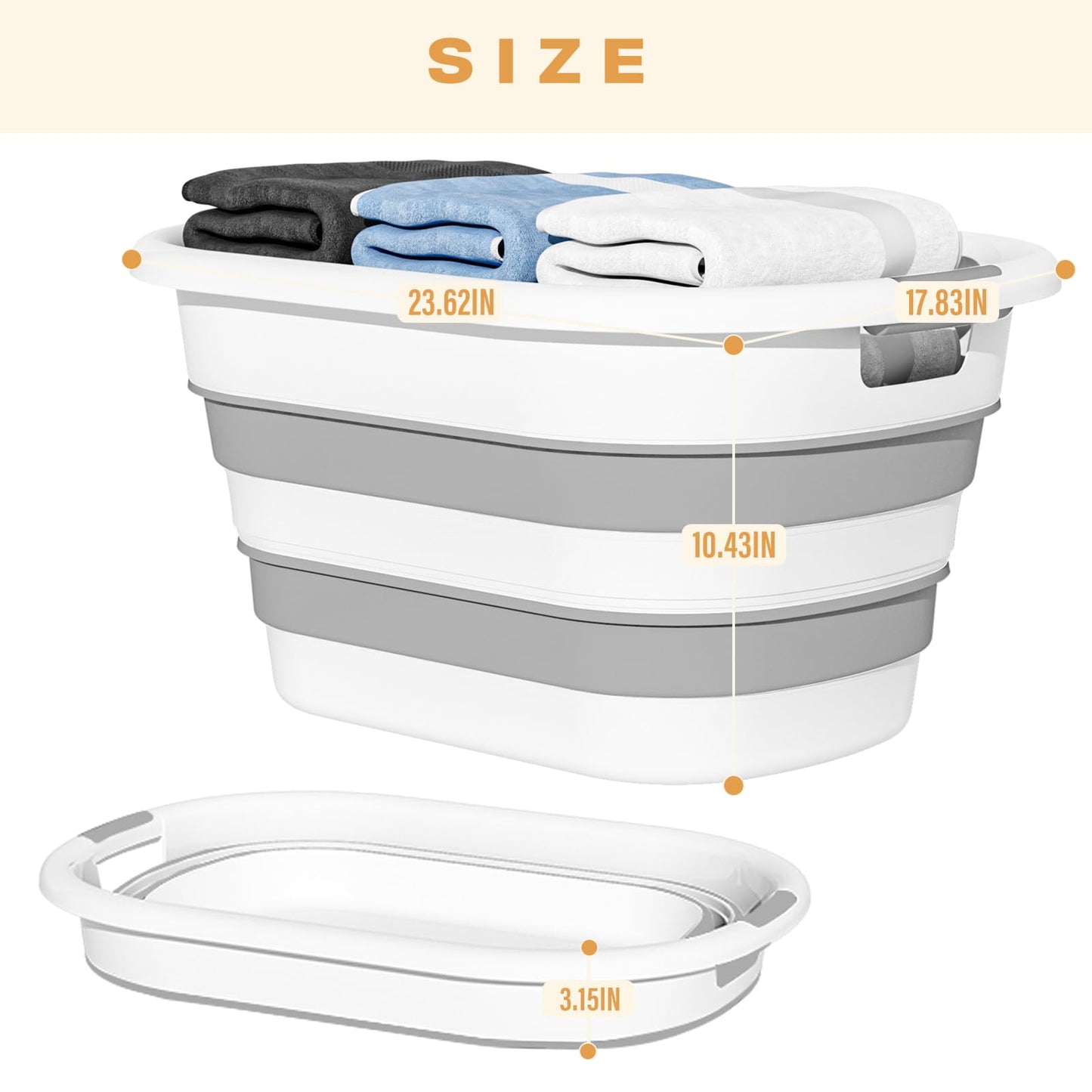 43L Collapsible Laundry Baskets Plastic, Pop Up Laundry Hamper/Storage Container, Foldable Laundry Basket with Large Capacity,Sturdy,Space Saver (Grey, 1 Pack)