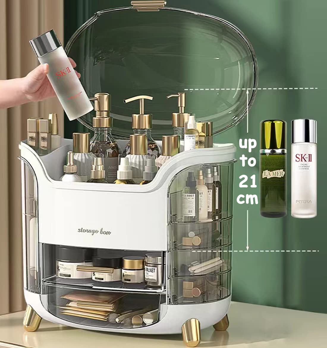 Makeup Storage Organizer,Cosmetics Display Case with Lid,Lipstick Organizer and Transparent Cover,Large Skincare Organizers for Bathroom Countertop,Bedroom Vanity Desk