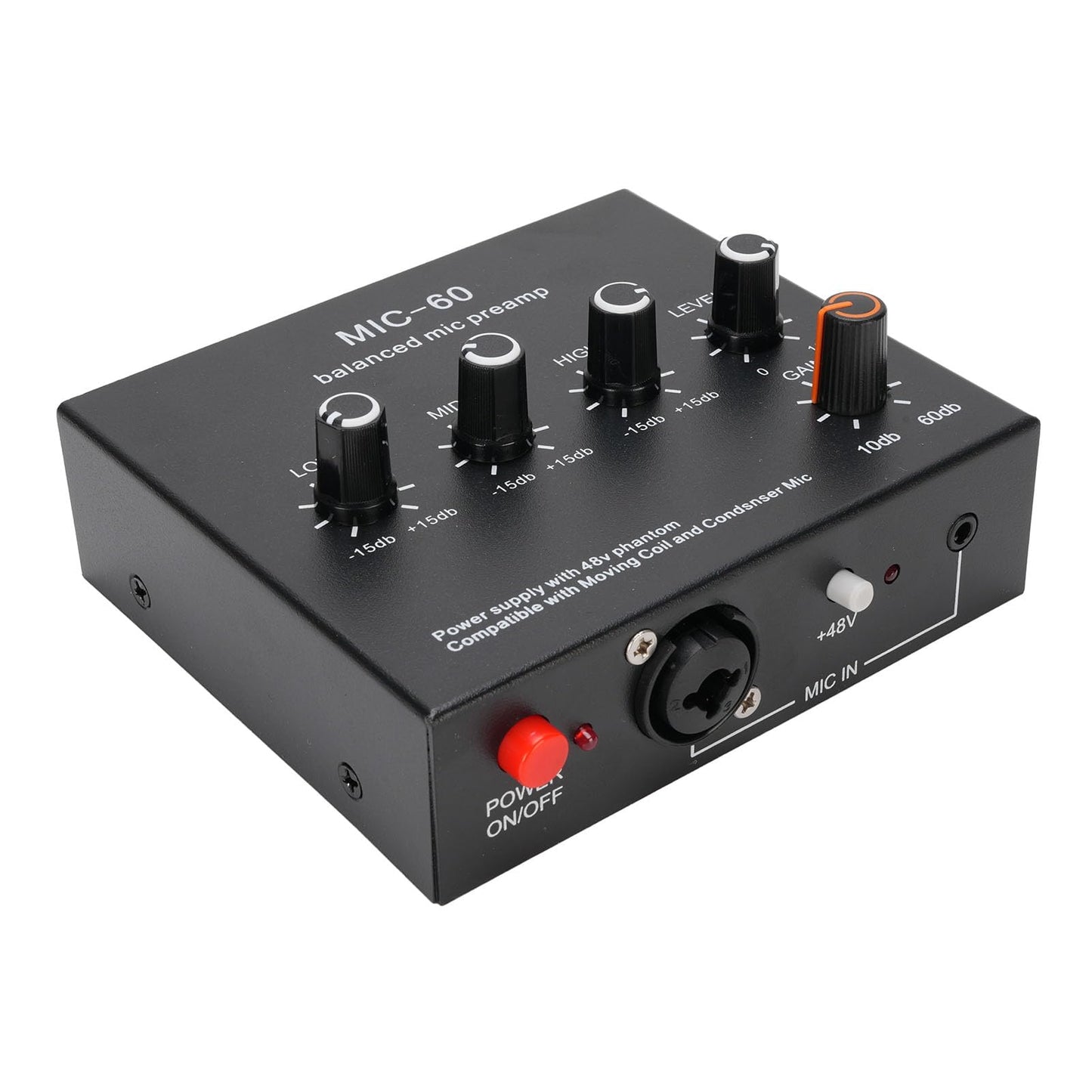 Glomora Microphone Preamp Mic Gain Booster 48V Power Supply Mic Pre Amp for Dynamic Condenser XLR 3.5mm 6.35mm Inputs Outputs (With XLR Cable)