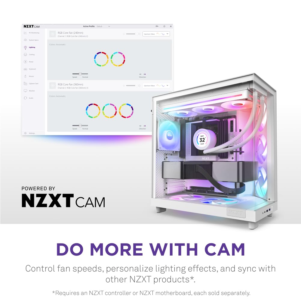 NZXT F360 RGB Core - 360mm Single-Frame Fan Unit with 3 x 120mm RGB Fans - Speed & Lighting Control - High Static Pressure & Airflow - Fluid Dynamic Bearings - 8 aRGB LEDs Per Fan - White