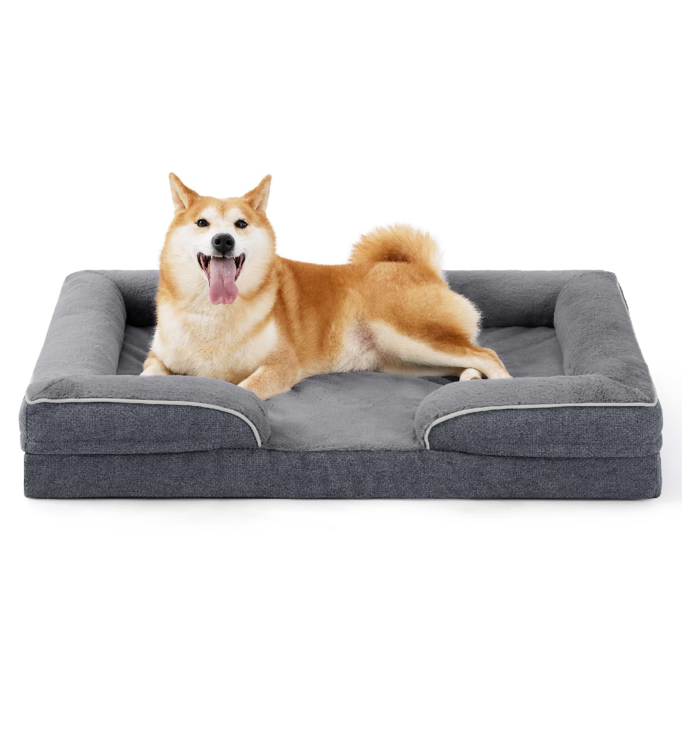 Made4Pets Large Dog Bed with Sides Memory Foam Orthopedic Dog Bed with Removable Washable Cover Dog Couch with Waterproof Liner Dog Sofa Non-Slip Bottom & Egg-Crate Foam, Grey