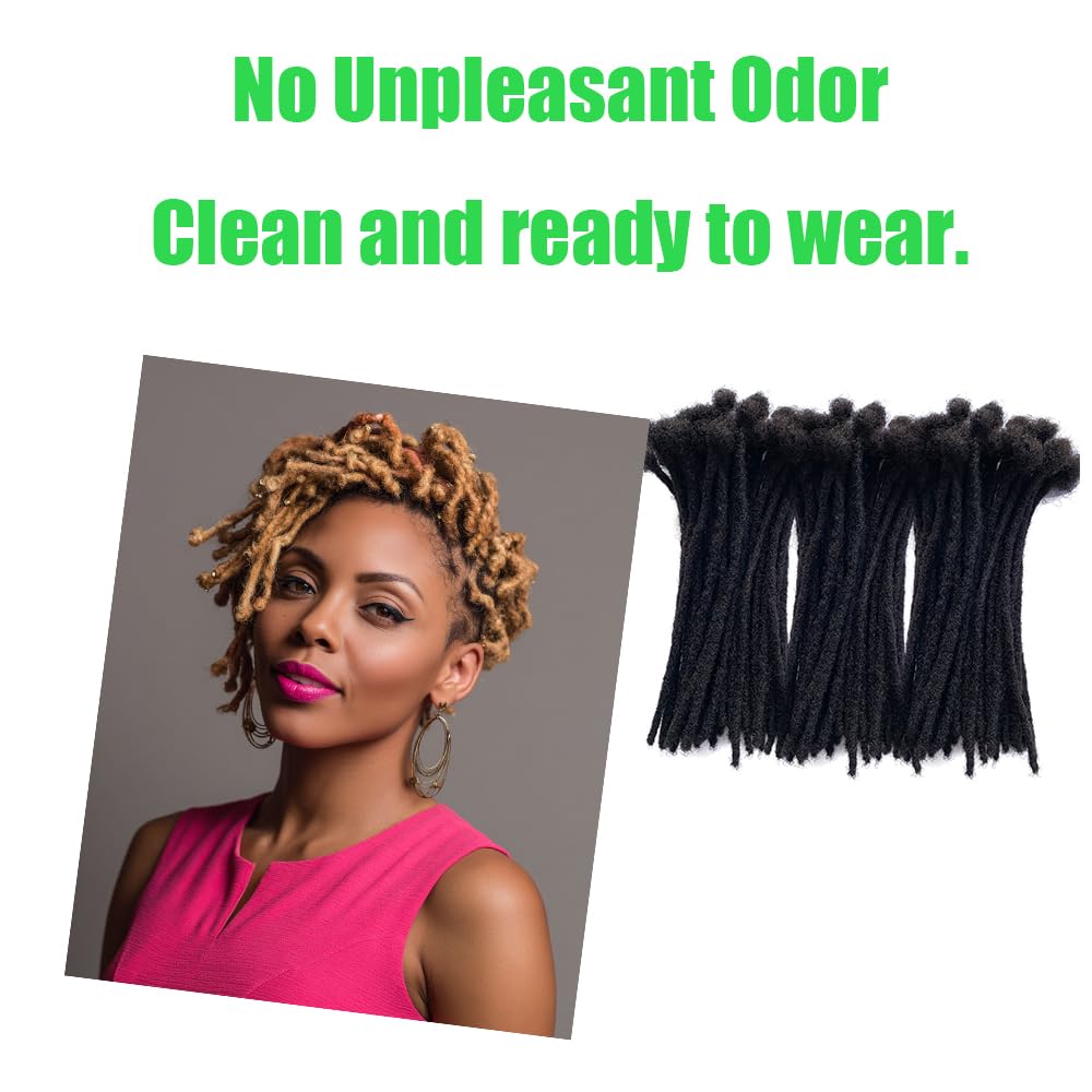 100% Human Hair Dreadlocks Handmade Locs Samll Size 0.4cm Width Pencil Size 60 per Bundles Natural Black #1B 10inch