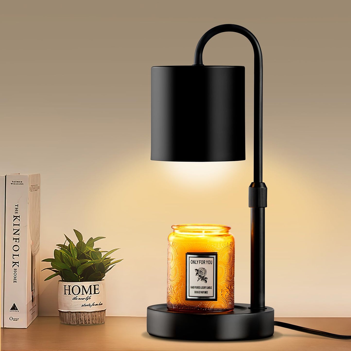 Briever Candle Warmer Lamp with Timer and Dimmer, Electric Candle Lamp Warmer for Jar Candles, Adjustable Height Candle Wax Warmer with 2 Bulbs & Wooden Base, Gifts for Women Home Decor, Black
