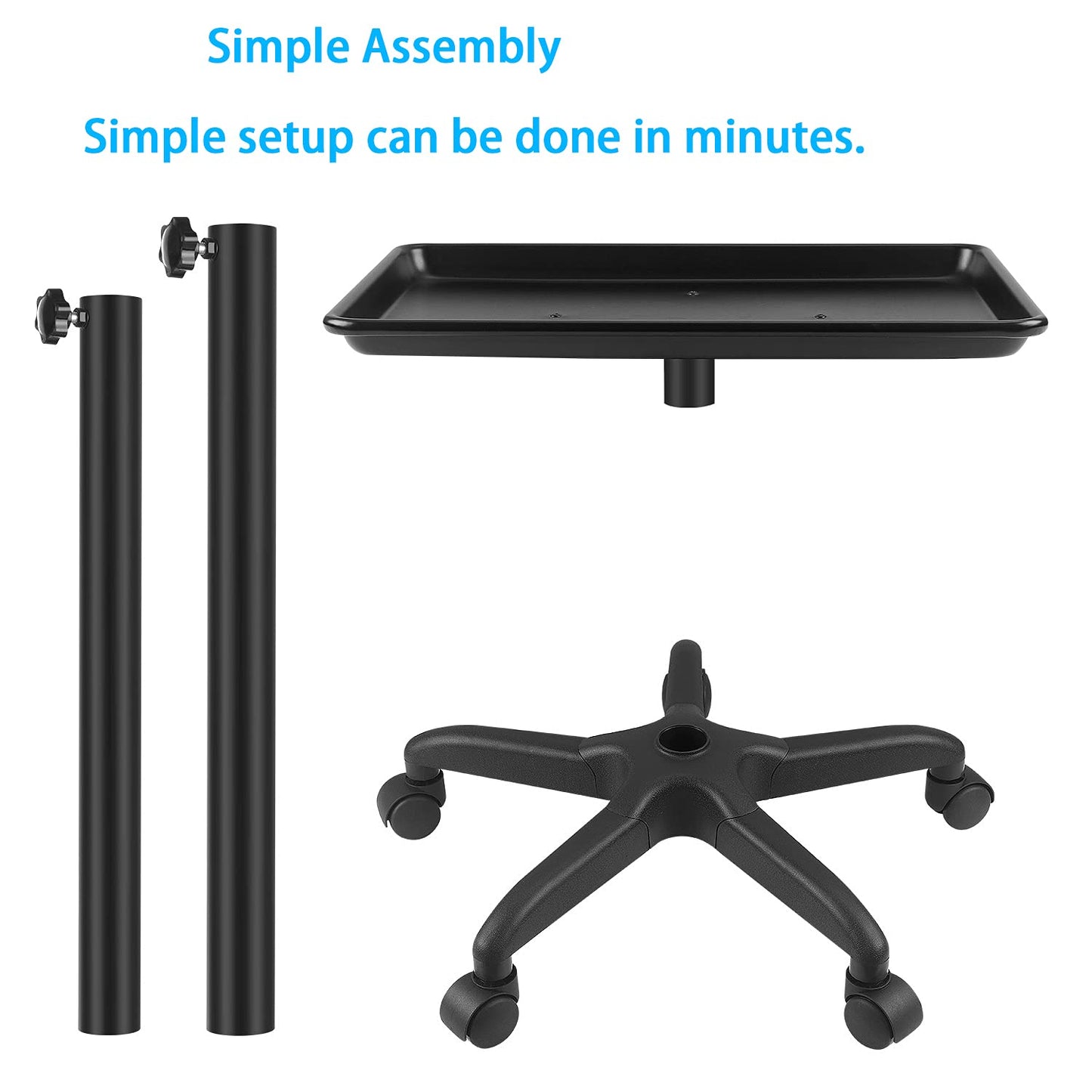 FLOLXNB Salon Tray Cart Premium Aluminum Tattoo Tray Rolling Trolley Adjustable Height Storage Utility Cart for Clinic Spa Rolling Tray (Black)