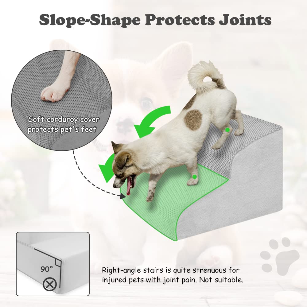 HIDOG Dog Stairs and Ramp, 2-Step Dog Steps for High Beds and Couch, Pet Steps for Small Dogs with Removable Washable Cover, Non-Slip Soft Foam Dog Stairs for Injured Older Pets, Grey -11.8" H