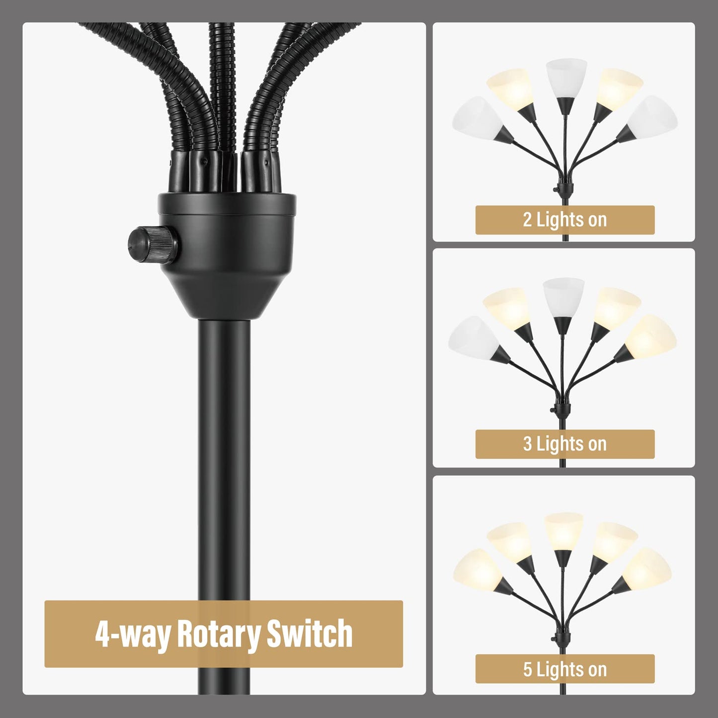 HonoDing Medusa Floor Lamps Standing Lamps 5 Heads Adjustable Reading Light Large Shade Use E26 A19 Bulb Floor Lamps for Living Room Bedroom