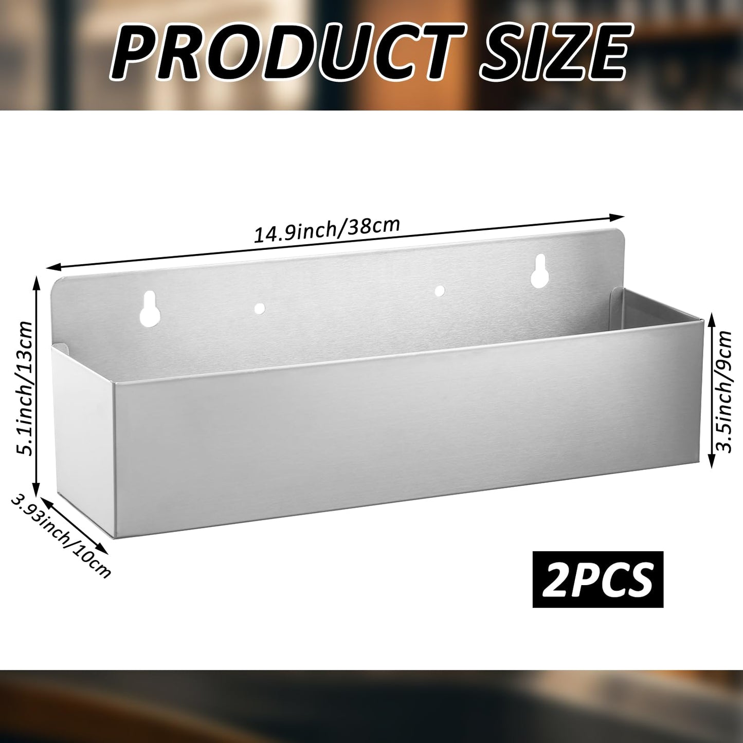 2 PCS 15 Inch Single Speed Rail Stainless Steel Liquor Bottle Holder Wall Mounted Spray Bottle Rack Drink Rail Shelf for Bars, Restaurants