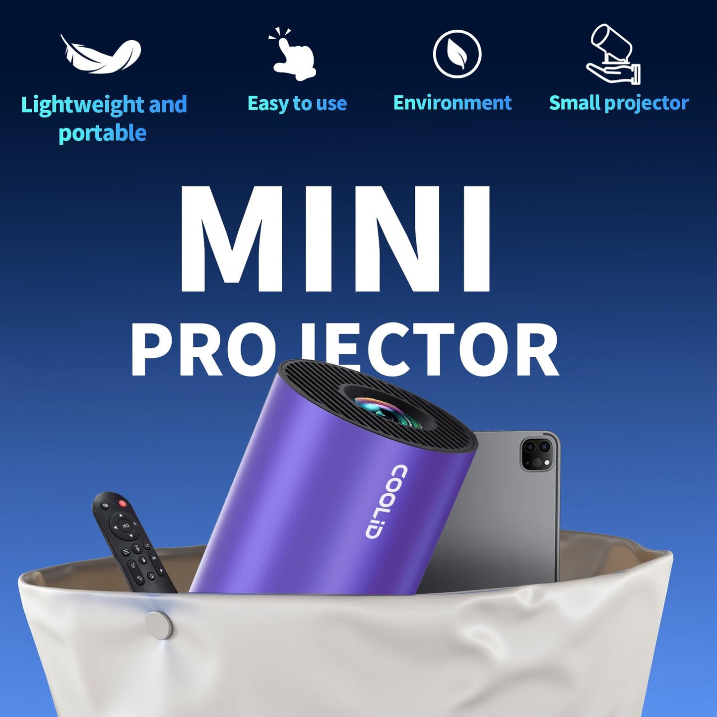 [Built-in Apps & 2026 Upgraded] Mini Projector Support 4K 1080P Auto Keystone 180° Rotatable with WiFi 6 and Bluetooth 5.4, Projector Portable Compatibile with HDMI/TV Stick/Memory Stick/Laptop-Purple