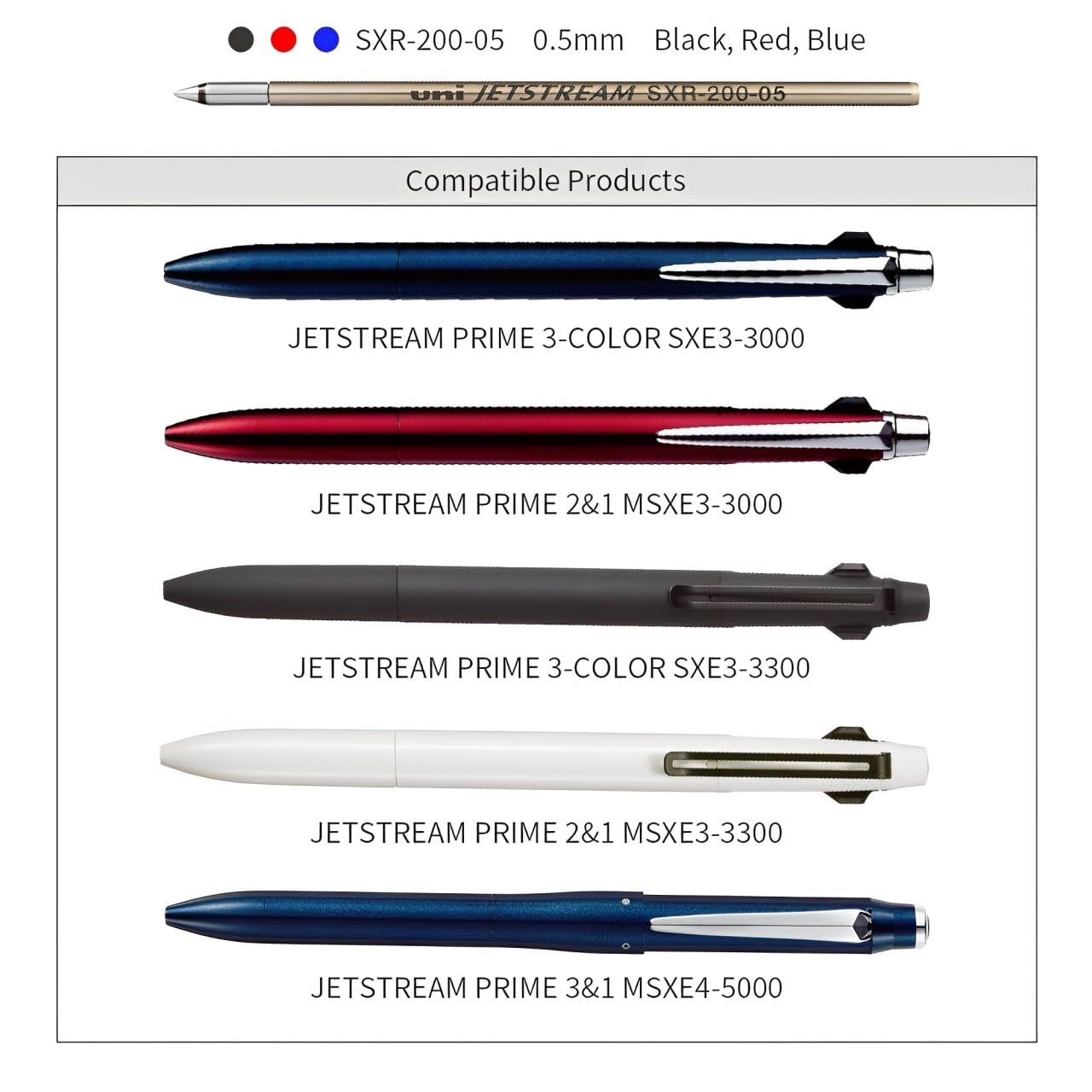 Mitsubishi pencil jet stream for PRIME replacement Wick SXR-200-05 mix free 10 pieces set (black, red, blue)