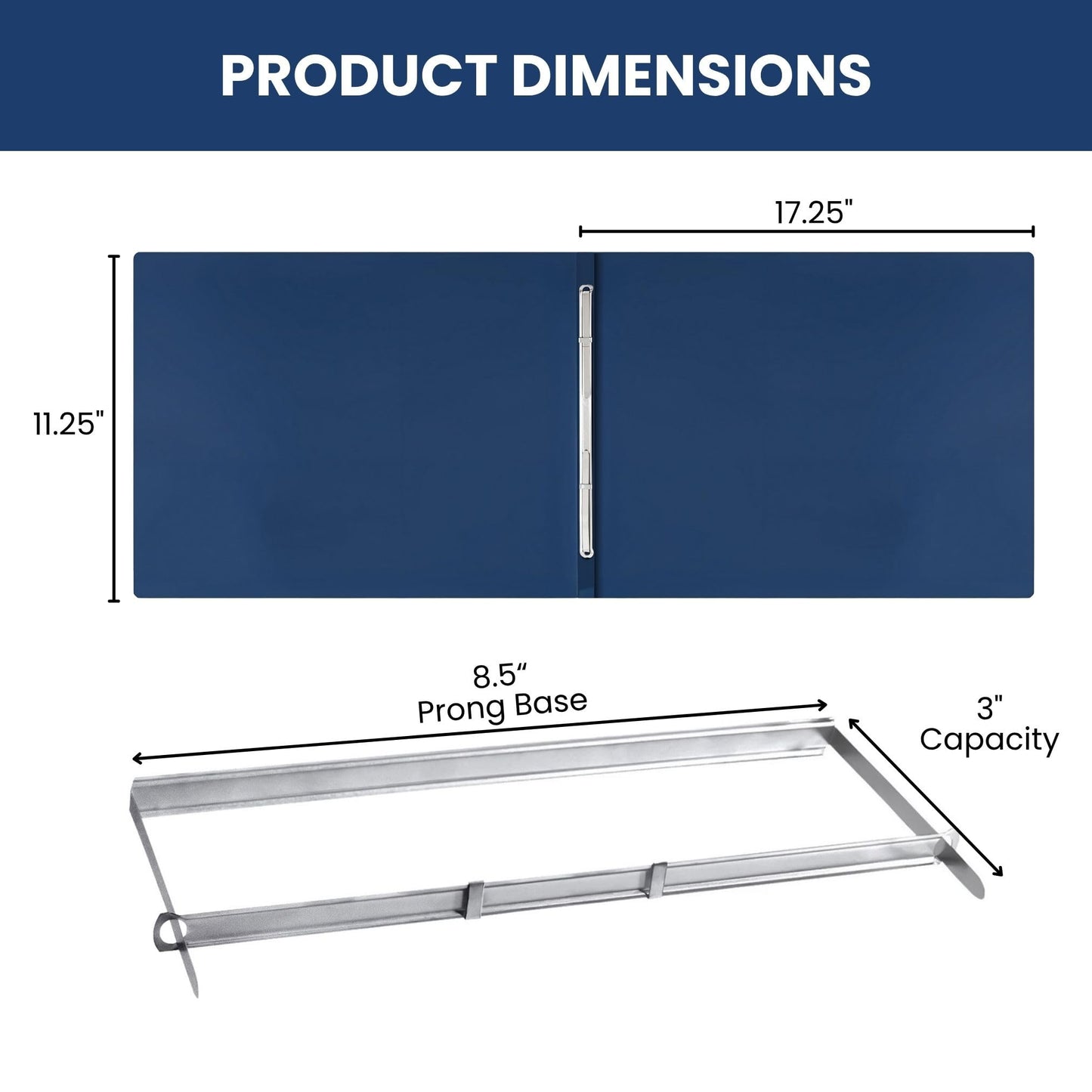 10 Pack of 11”x17” Landscape Pressboard Presentation Binder Folder, Blue Fiberboard Report Cover with 3" Capacity Metal Prong Paper Fastener to Neatly Bind Reports, Proposals, and Other Documents