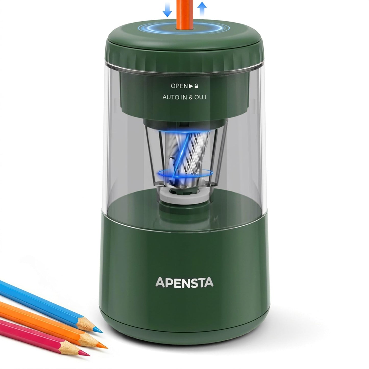 Apensta Electric Pencil Sharpener, Auto in & Out, Adjustable Tip