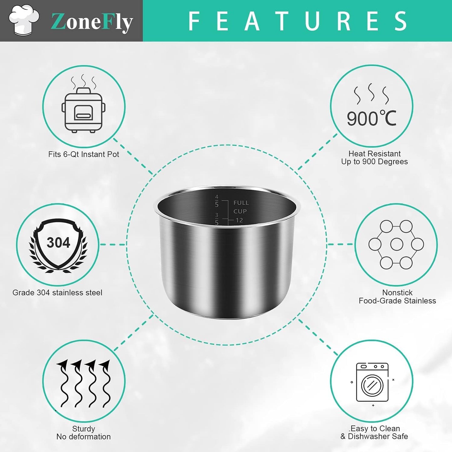 AblerV Stainless Steel Inner Pot Compatible With Instant Pot 6 Qt, Original Cooking Pot for InstaPot Replacement, Polished Surface Non-Stick Pressure Cooker Liner