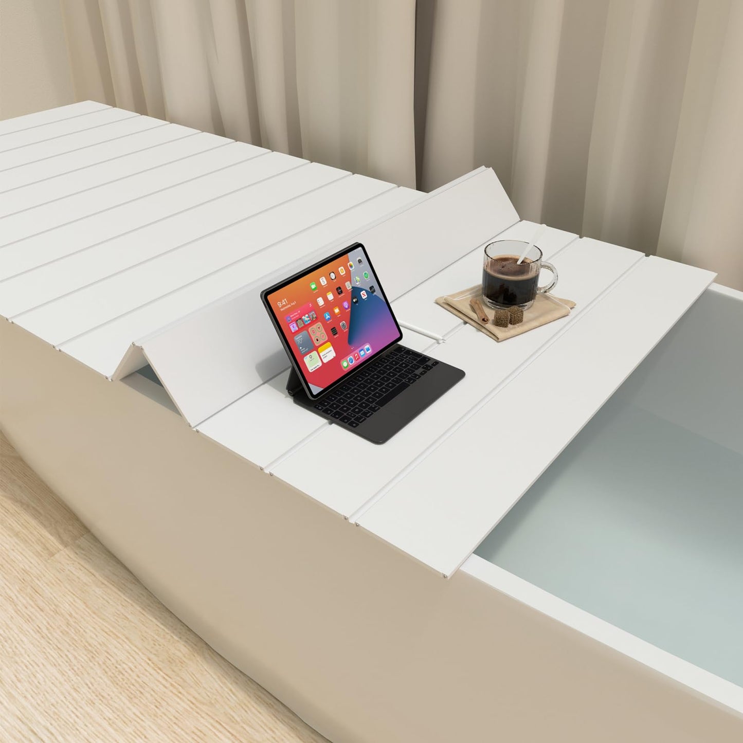 Bathtub Tray, Foldable Anti-dust Bathtub Cover Bath Insulation Cover, PVC Shutter Bath Lid Fit Most Tubs, Can Store Wine Glass, Books, Tablets, Cellphones