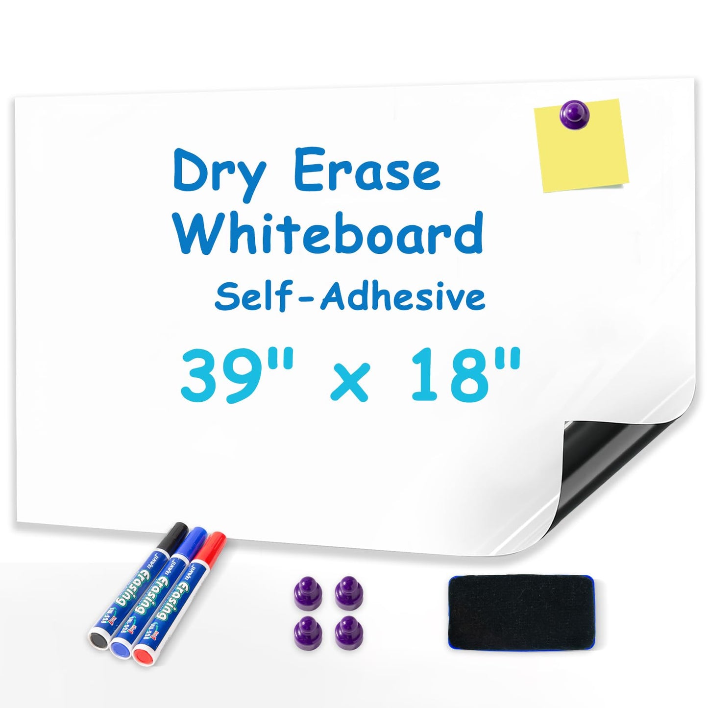 YOUNGJQ Magnetic Whiteboard Contact Paper for Wall, 39" x 18" (100x45 cm), Self-Adhesive Dry Erase Sheet – Ideal for Home, Office, Study or Creative Space