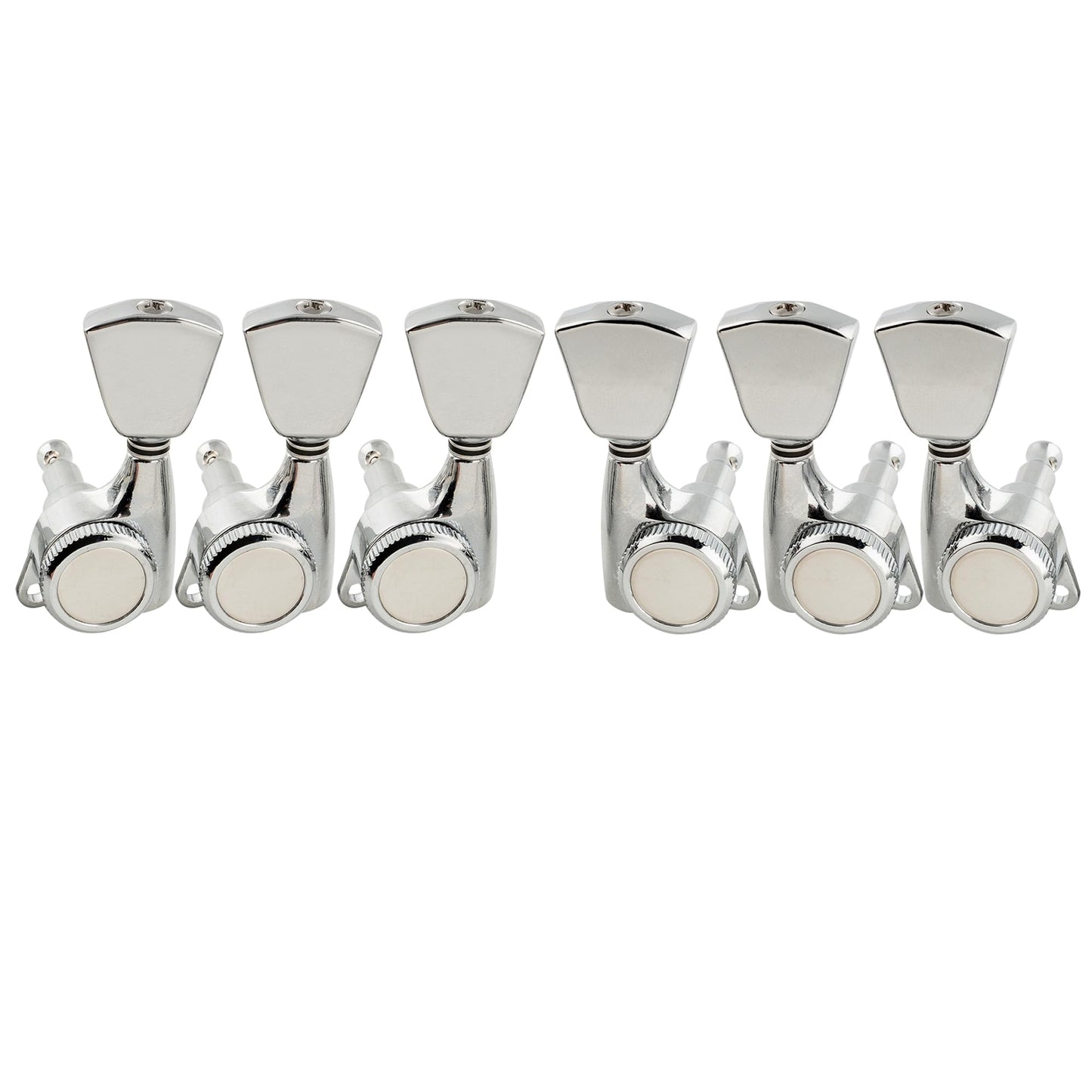 Musiclily Pro 3R3L 18:1 Ratio Full Sealed Locking Machine Heads Tuners Tuning Pegs Keys with Keystone Button 45 Degree Screw for LP SG Style Electric Guitar, Chrome