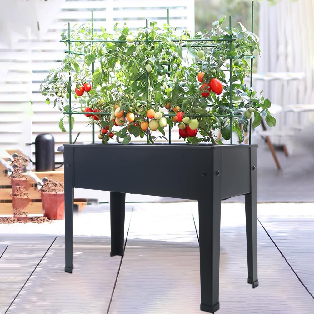 BAOYOUNI Planter Box Raised Garden Bed with Legs, Indoor Outdoor Elevated Rectangular Garden Beds Patio Backyard Stand 17.71''H for Vegetables Flowers Herbs (Black, Small)