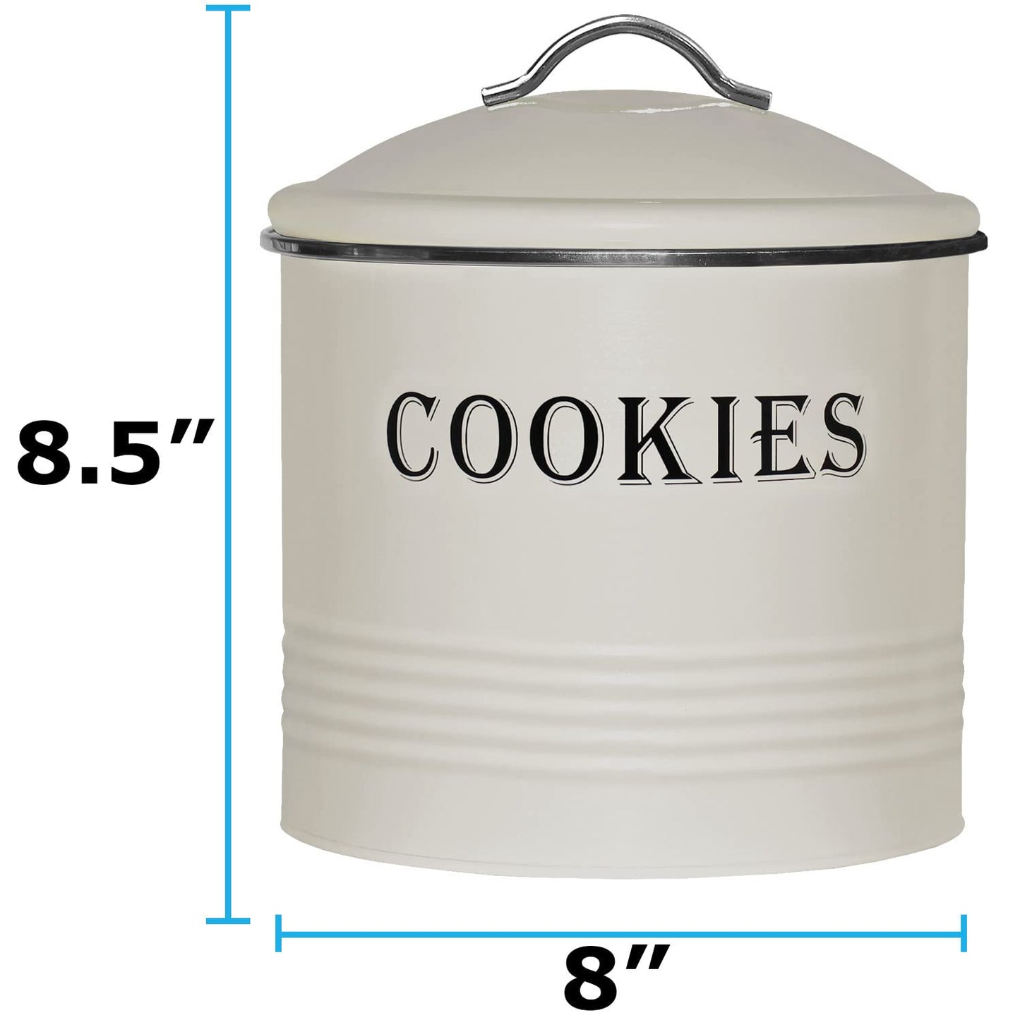 Blue Donuts Vintage Cookie Jar - Airtight Counter Cookie Container, Ivory Tin with Lid for Gift Giving, Large Capacity
