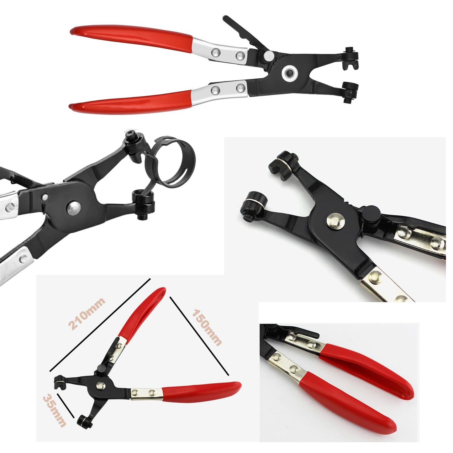 35Pcs 24-47mm Spring Band Hose Clamps with Swivel Flat Plier Assortment Kit, 7 Large Sizes Fuel Line Silicone Vacuum Tube Radiator Hose Black Steel Clamp,Low Pressure Air Clip,Water Pipe