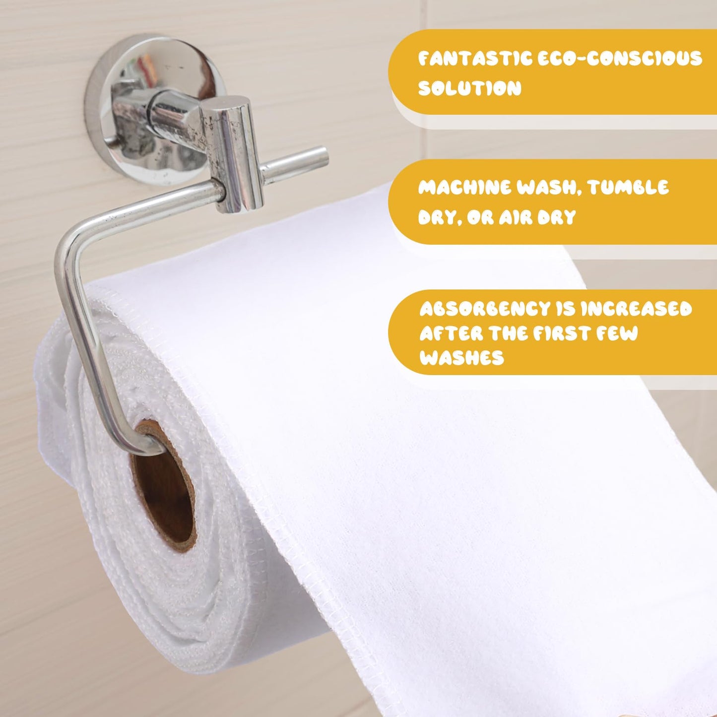 FuWeave 30 Pack Reusable Toilet Paper Towels No Tear Bidet Towels Washable Toilet Paper Bulk Paperless Rolls Cotton Treadmill Family Cloth Wipes (White)