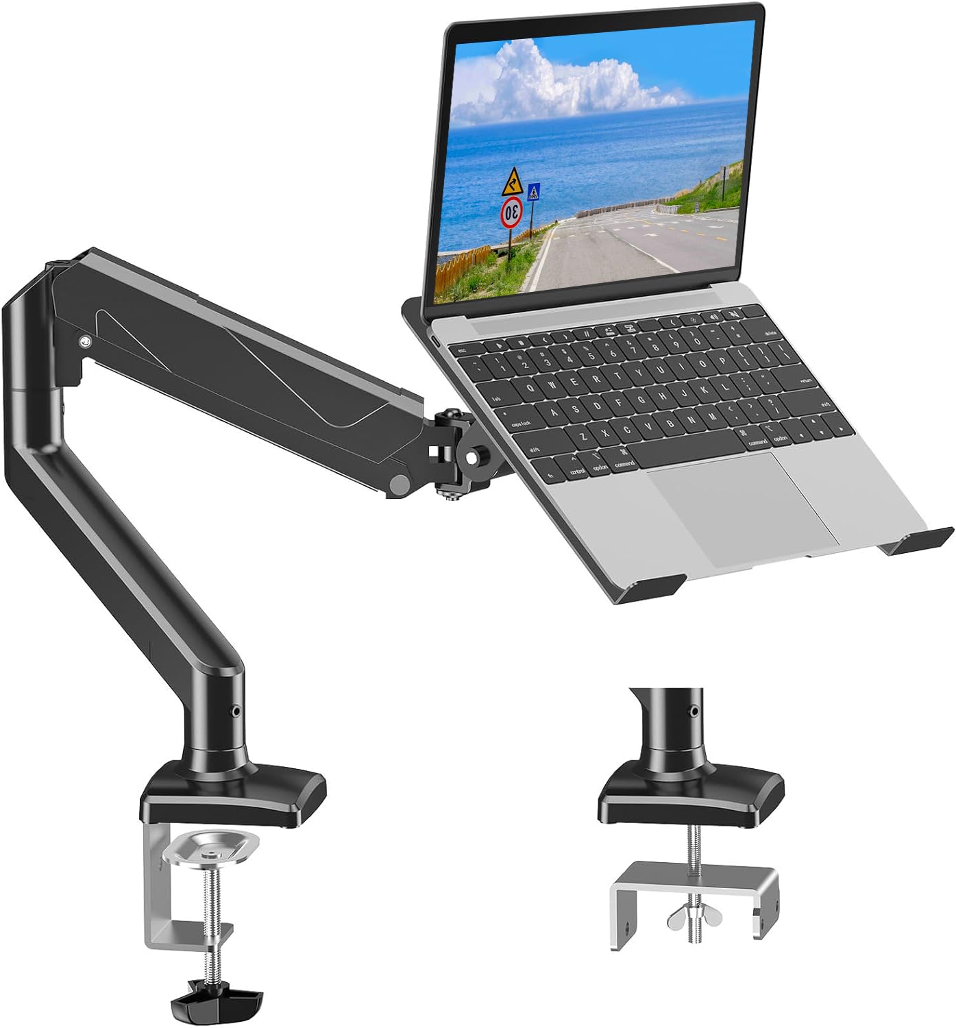 MOUNTUP Laptop Stand, Adjustable Aluminum Laptops Arm Mount for 13-17 Inch Notebook & 32" Monitor, Laptops Arm for Desk Holds up to 17.6lbs, 2-in-1 Laptop Desk Mount with Clamp/Grommet