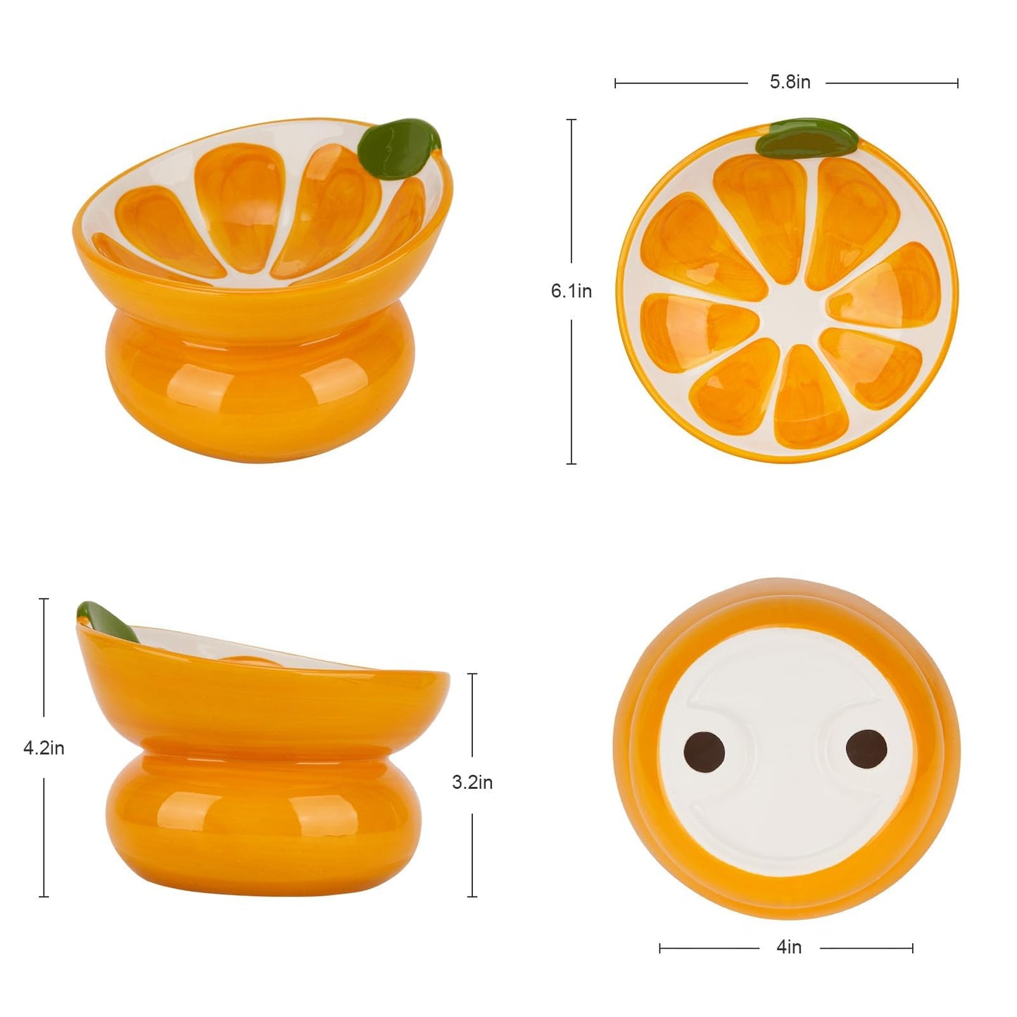 2PCS Tilted Elevated Cat Food Bowl Raised Ceramic Cat Bowl Anti Vomiting Shallow Cat Feeding Bowls Wide Cat Bowls Whisker Friendly High Cat Dish Microwave and Dishwasher Safe (Strawberry + Orange)