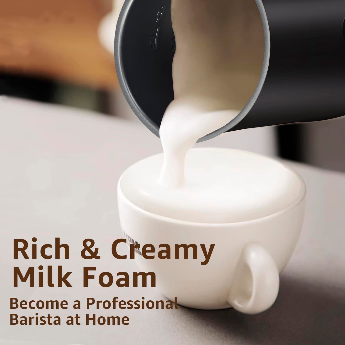 Liksiy Milk Frother, 4-in-1 Milk Frother and Steamer, Auto Shut-Off Coffee Frother with Hot & Cold Foam, Quiet Design Frother Machine for Latte, Cappuccino and Macchiato