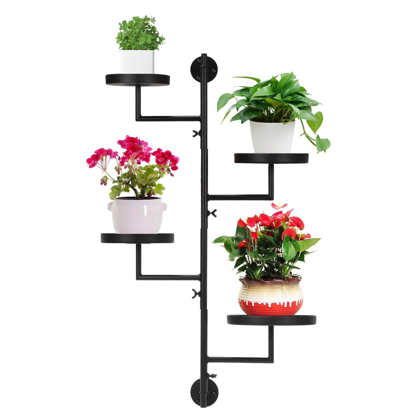 Tefola 4 Tier Rotating Window Plant Wall Shelves Indoor, Metal Vertical Plant Stand, Window Planters Hanger, Wall Plant Holder for Multiple Plants Home Decor Wall Decor, Easy Install