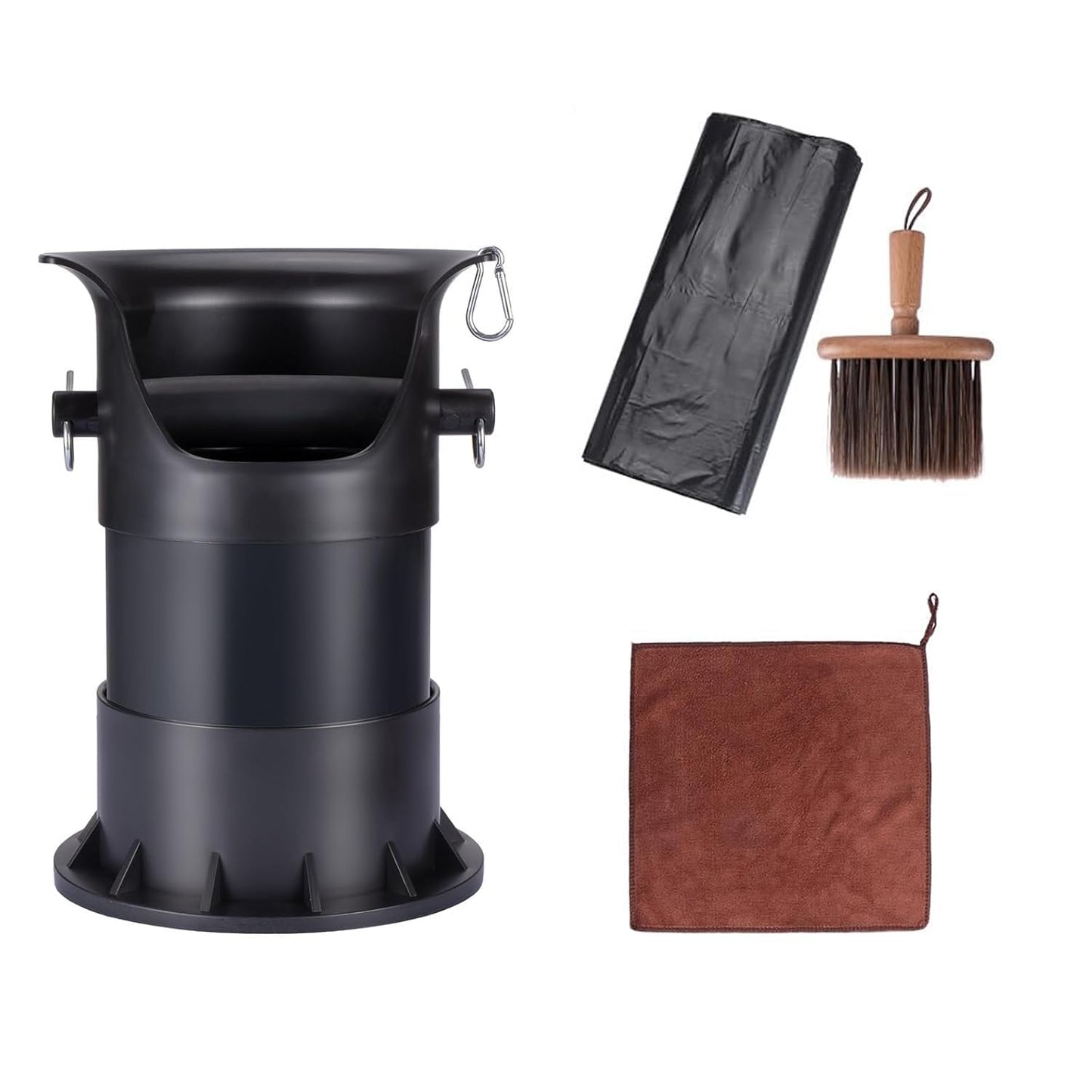 Coffee Knock Box Set with Cleaning Cloth, Brush & 50 Garbage Bags - 10.8×10.8×15.7in Countertop Coffee Waste Container for Home Baristas