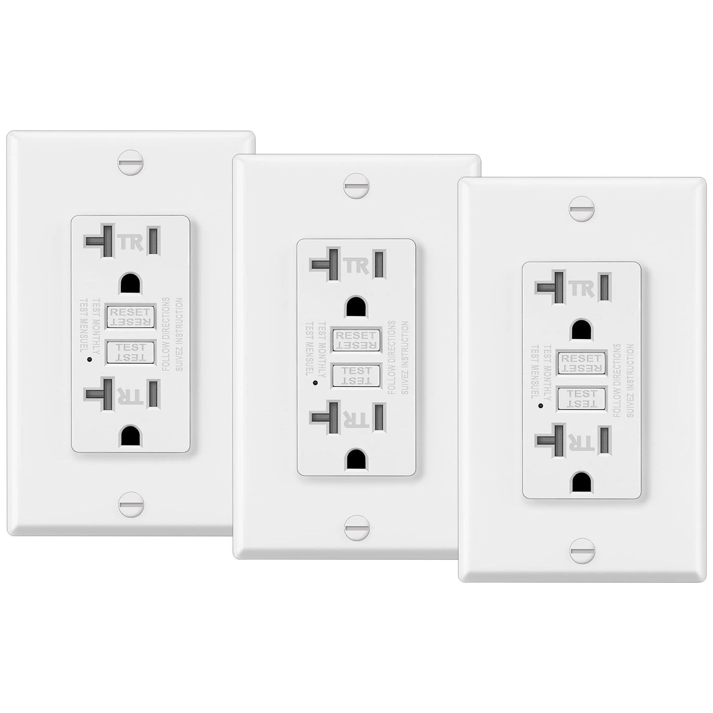 ELECTECK 3 Pack GFCI Outlets 20 Amp, Tamper Resistant (TR), Decor GFI Receptacles with LED Indicator, Ground Fault Circuit Interrupter, Decorative Wallplate Included, ETL Certified, White