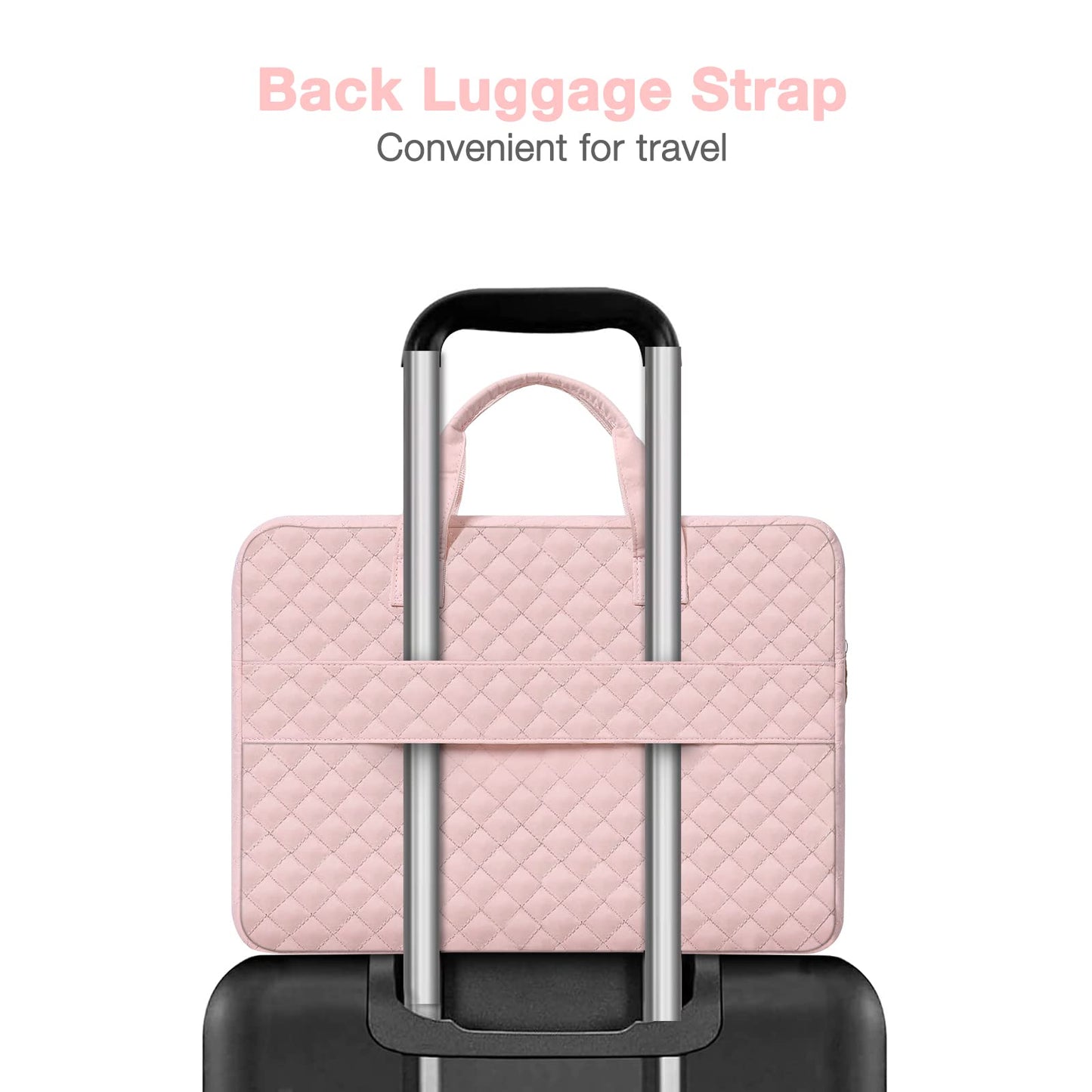 MOSISO 360 Protective Laptop Case 16 inch,15-15.6 inch Laptop Sleeve Compatible with MacBook Pro 16 M5 M4 M3 M2 M1 HP Acer Dell Lenovo,Square Quilted Bag Cover with 2 Pockets&Handle&Belt,Chalk Pink