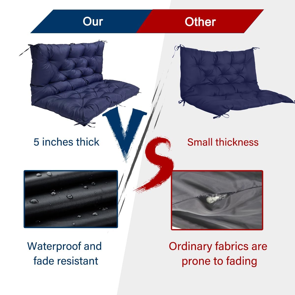 EAQ 3 Seat Outdoor Swing Cushion Porch Swing Cushions Outdoor Cushions Patio for Outdoor Patio Furniture with 8 Ties for Patio Backyard Garden