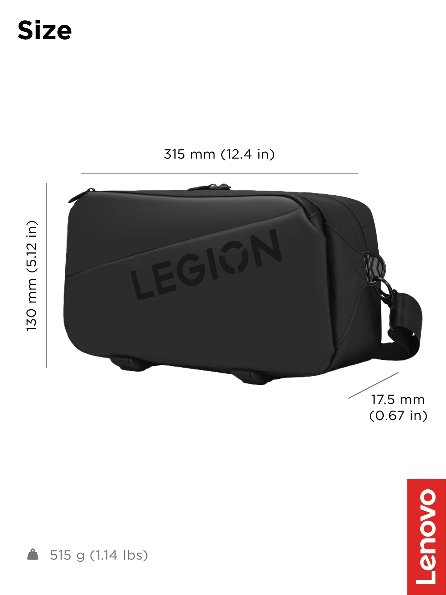 Lenovo Legion Sling Bag, Carrying Case for Legion Go Gaming Console, Waterproof, Black